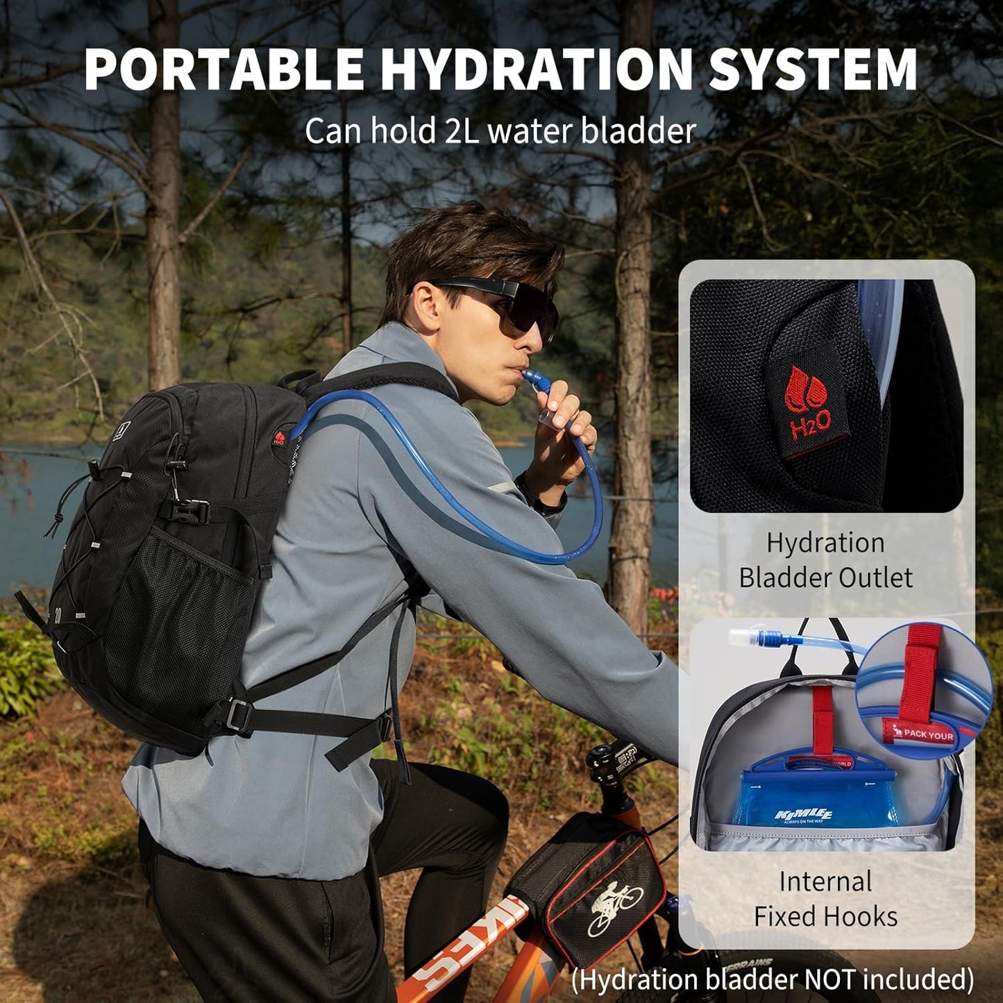 OIWAS Hiking Backpack, Water Resistant Camping Backpack with Hydration Bladder Outlet, 20L Lightweight Hiking Daypack, Travel Daypack for Men and Women Outdoor Small Hiking Backpacks