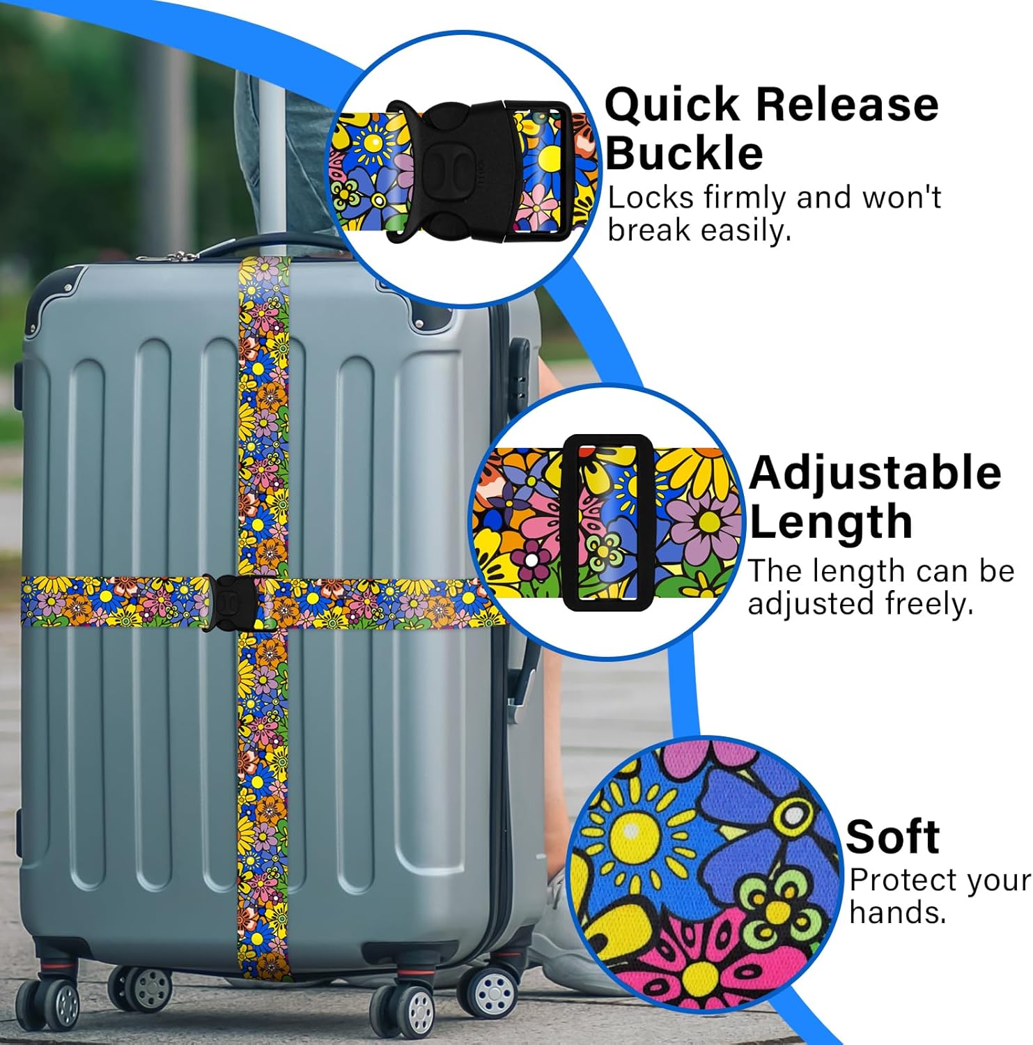 2 Pack Luggage Straps for Suitcases, Adjustable Travel Belt with Double Lock and Quick Release