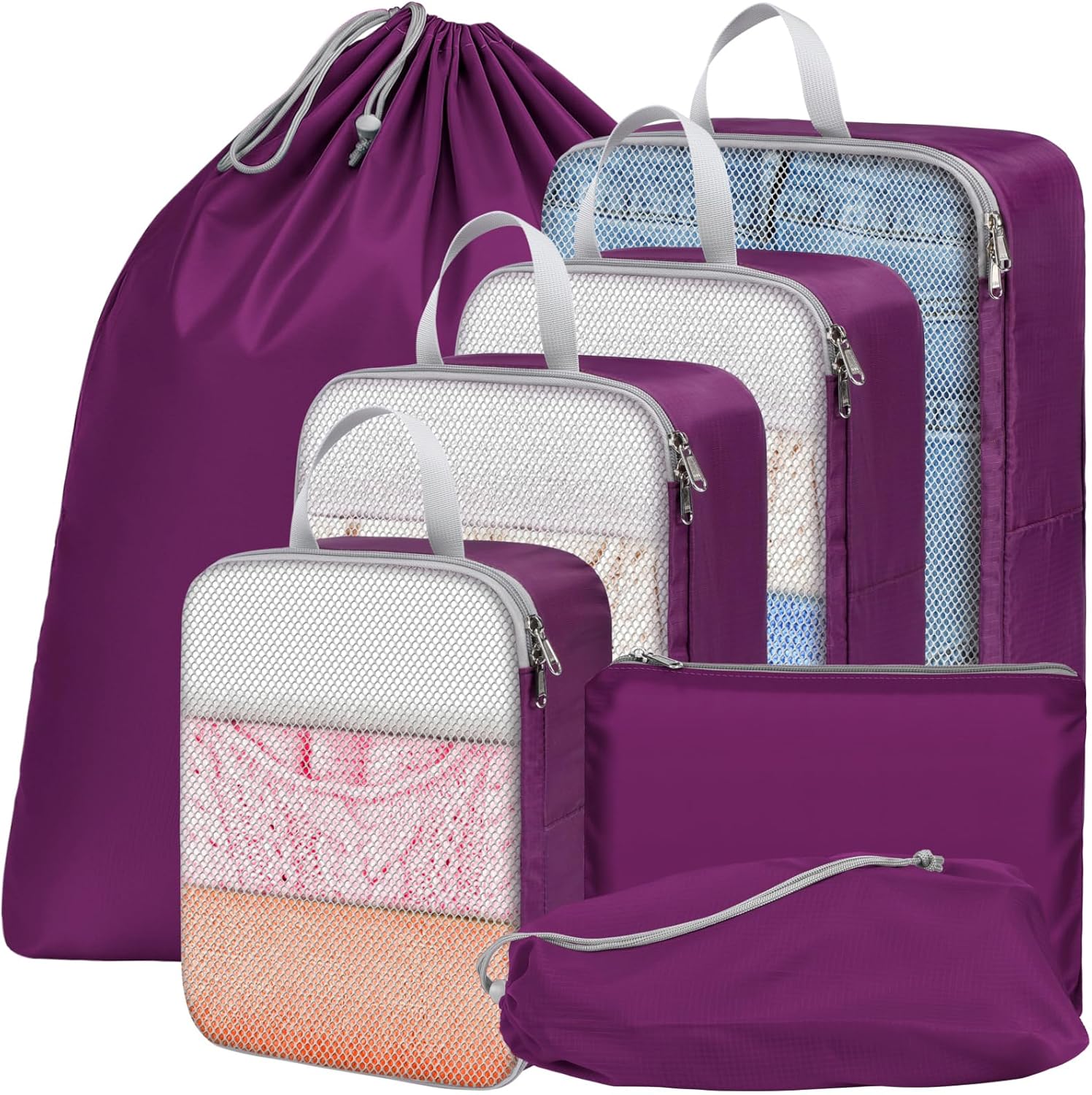 Cambond Packing Cubes for Travel - 7 Set See Through Mesh Luggage Travel Packing Organizers Bags