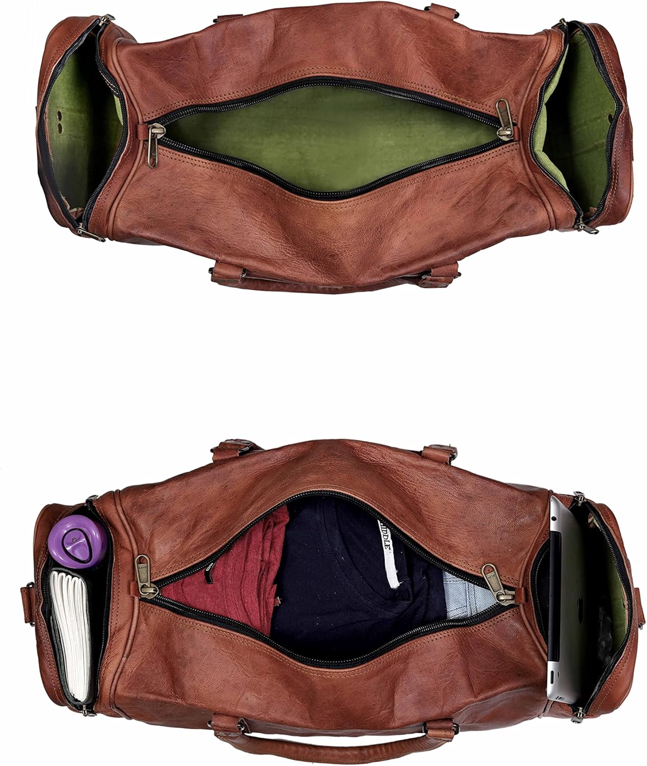 24 Inch Large Leather Duffel Travel Duffle Gym Sports Overnight Weekender Bag (brown)