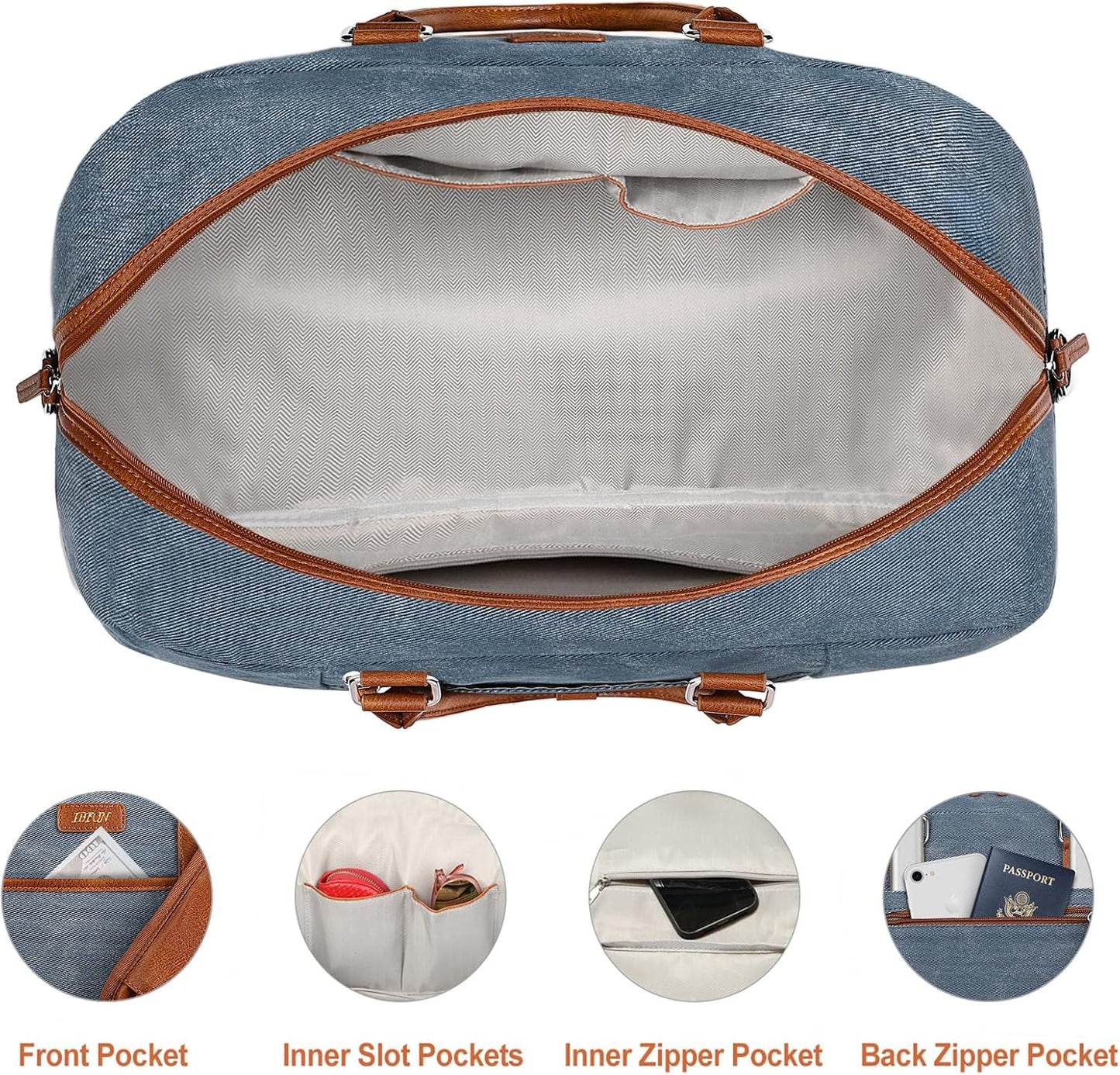 Weekender Bag for Women, Large Overnight Bag Canvas Travel Duffel Bag Carry On Tote with Shoe Compartment 21" 3Pcs Set