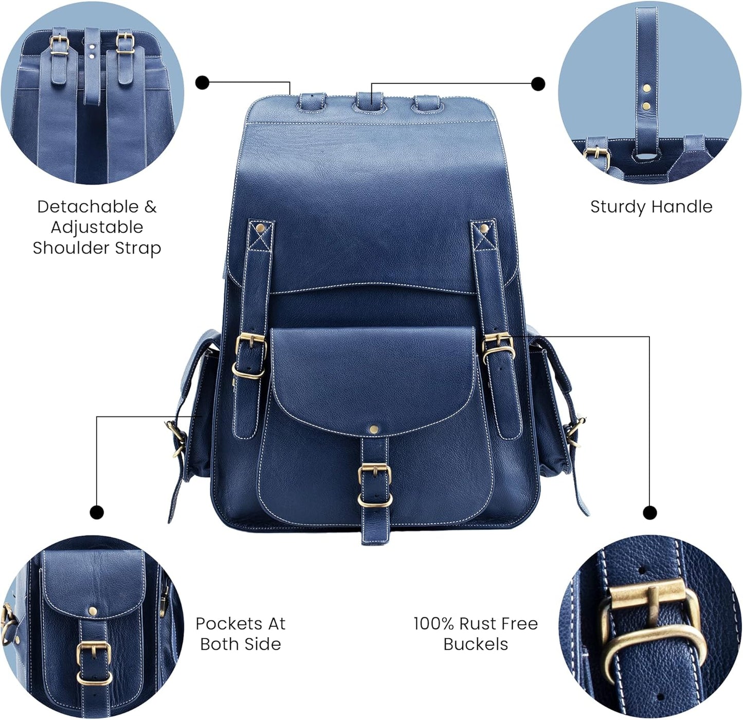 Handmade World Vintage Full Grain 20 Inch Leather Laptop Backpack Casual Bookbag Daypack Camping Travel Rucksack Knapsack