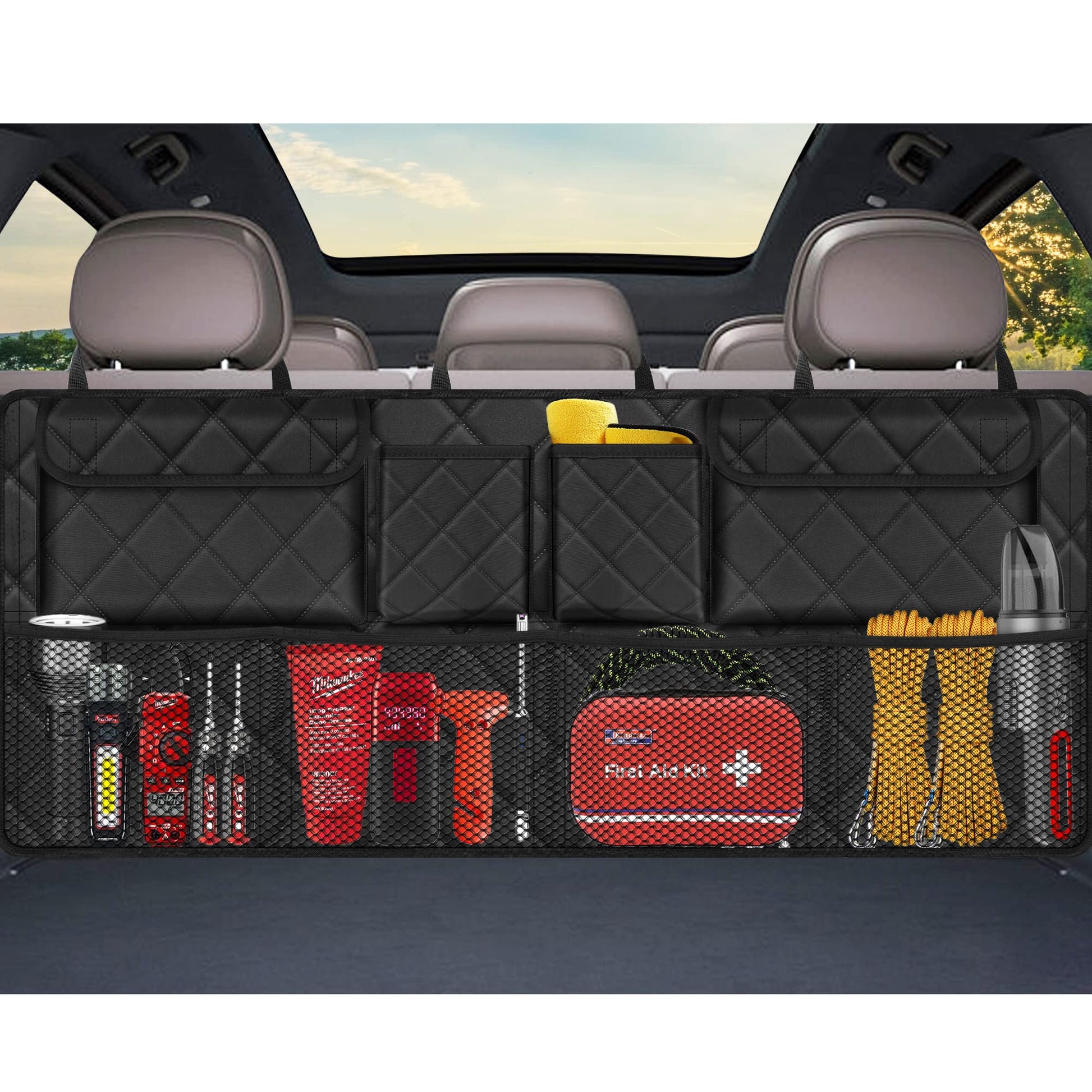 Femuar Car Trunk Organizer, Large Capacity Backseat Trunk Organizer (42"*18"), Collapsible Car
