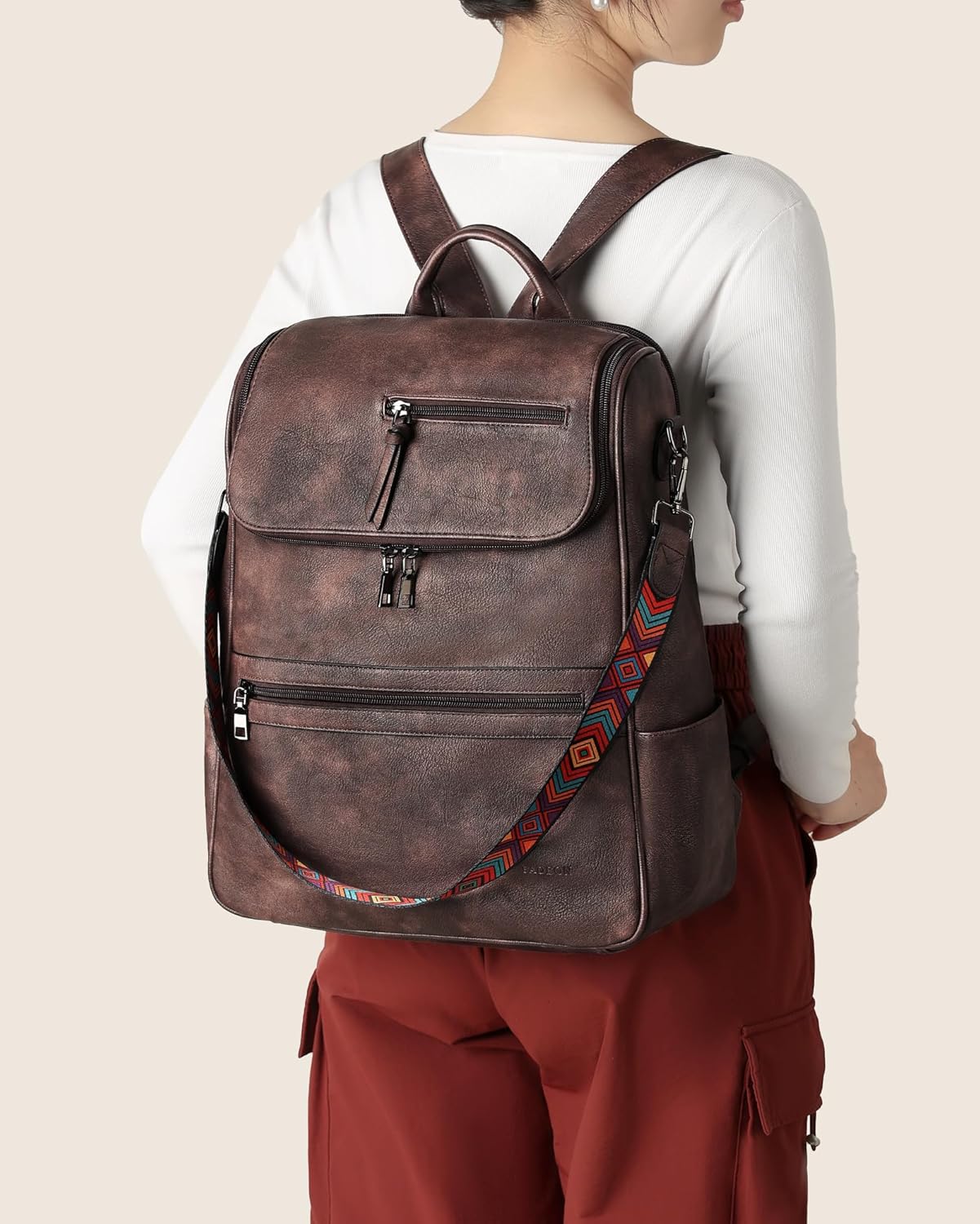 FADEON Laptop Backpack for Women Leather Travel Backpack with Laptop Compartment, Designer Ladies