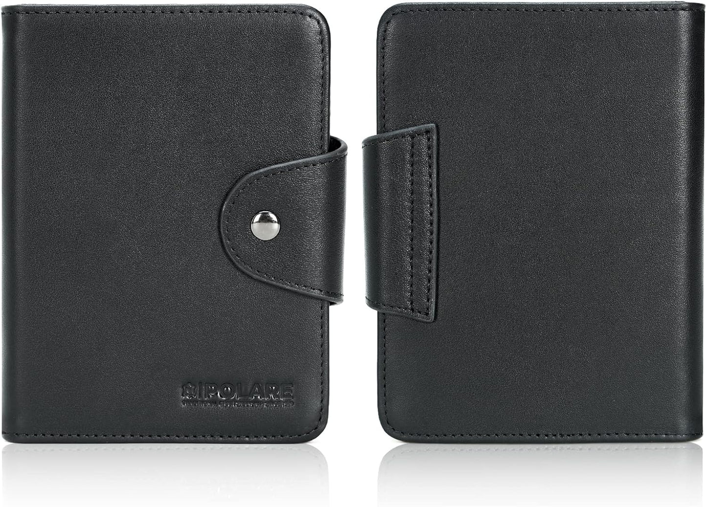 Polare Napa Leather Slim and Soft RFID Blocking wallet For Men Snap Bifold Travel Wallet Passport Holders 2 Passports (Black)