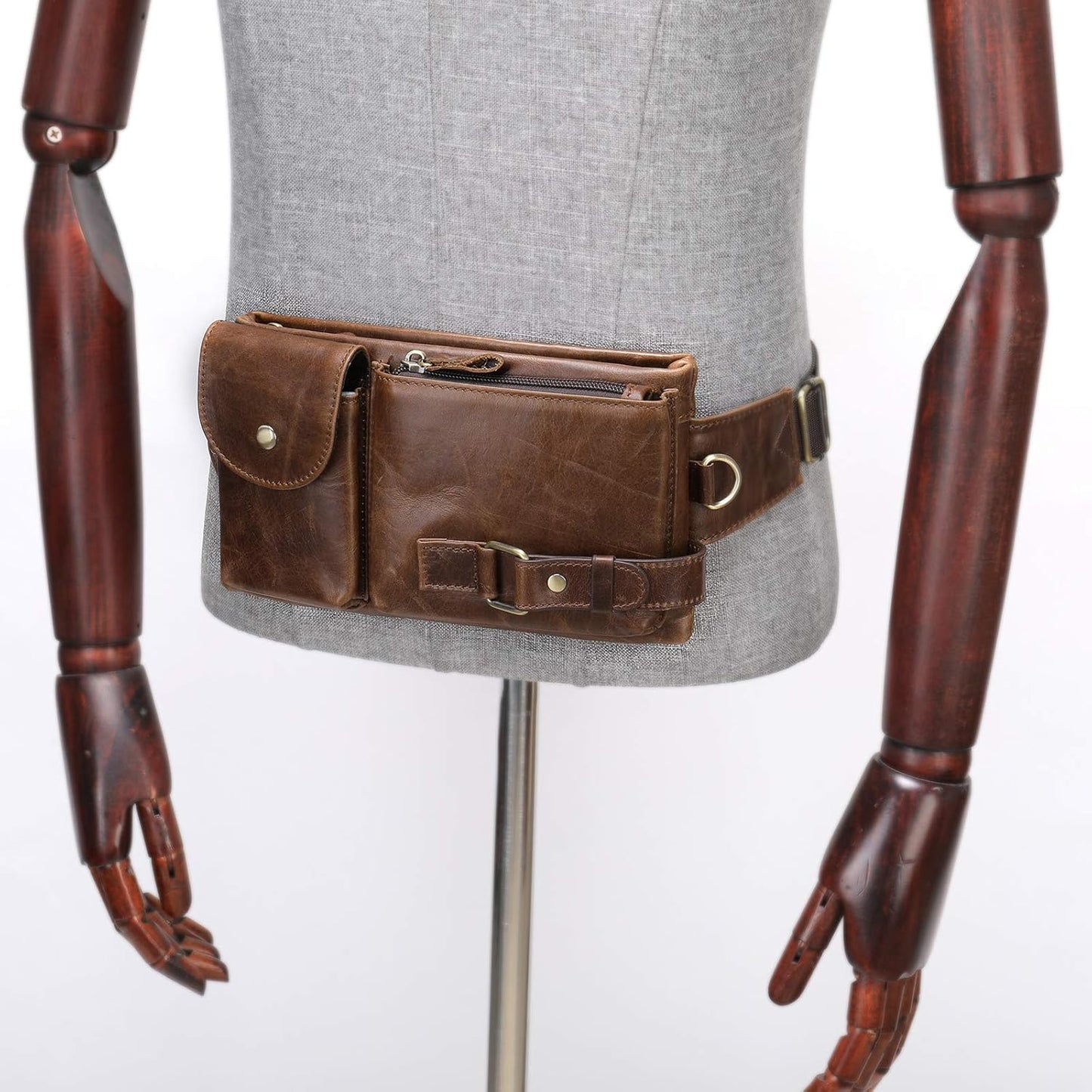 NIUCUNZH Cowhide Waist Fanny Pack-Genuine Leather and Slim with Adjustable Waistband Oil Coffee