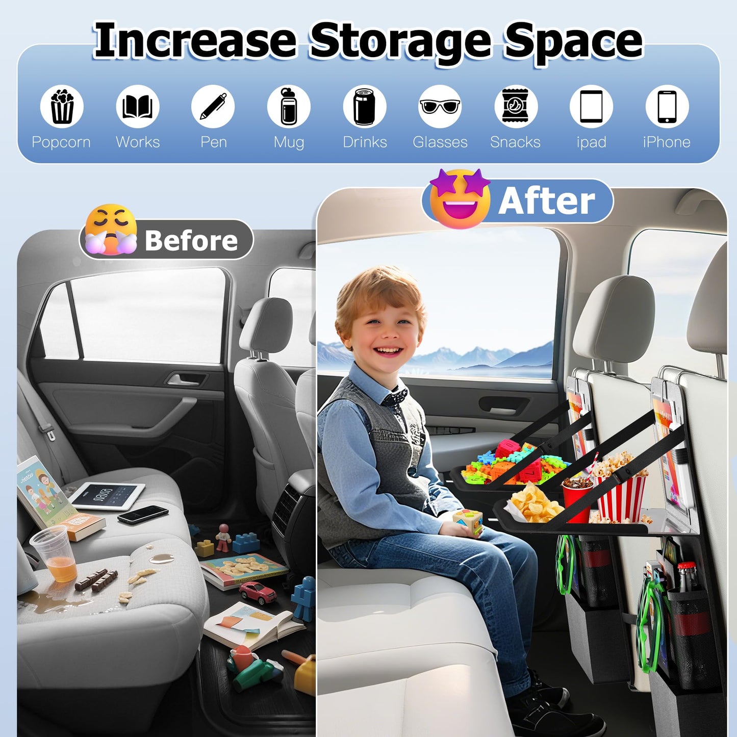 KaiCross Car Backseat Organizer with Table Holder,10 Storage Pockets Backseat Car Organizer and