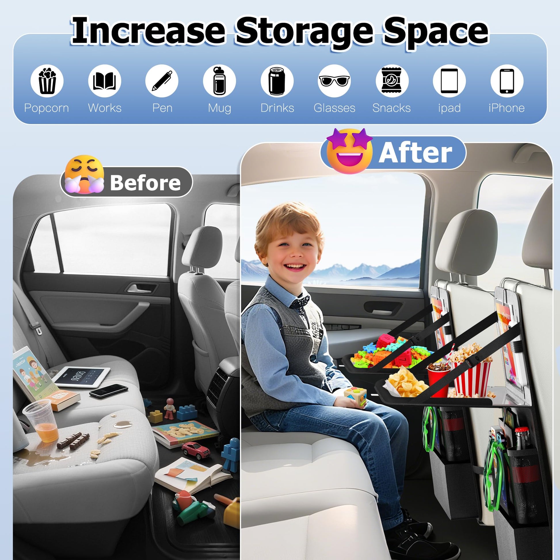 KaiCross Car Backseat Organizer with Table Holder,10 Storage Pockets Backseat Car Organizer and