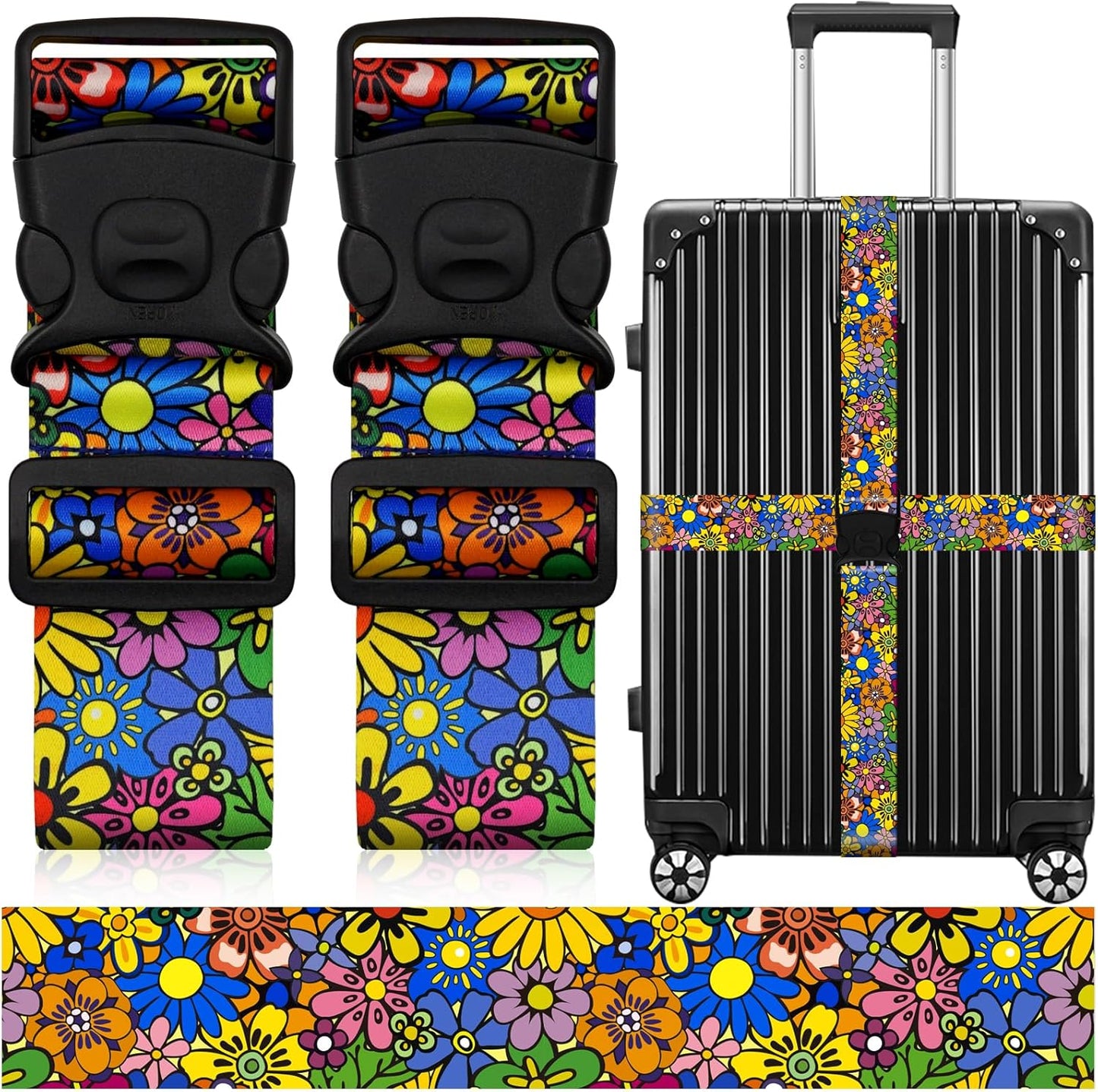 2 Pack Luggage Straps for Suitcases, Adjustable Travel Belt with Double Lock and Quick Release