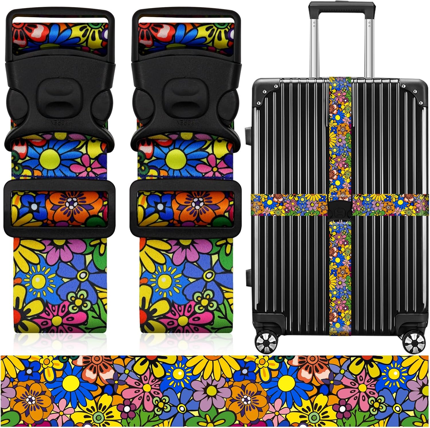 2 Pack Luggage Straps for Suitcases, Adjustable Travel Belt with Double Lock and Quick Release