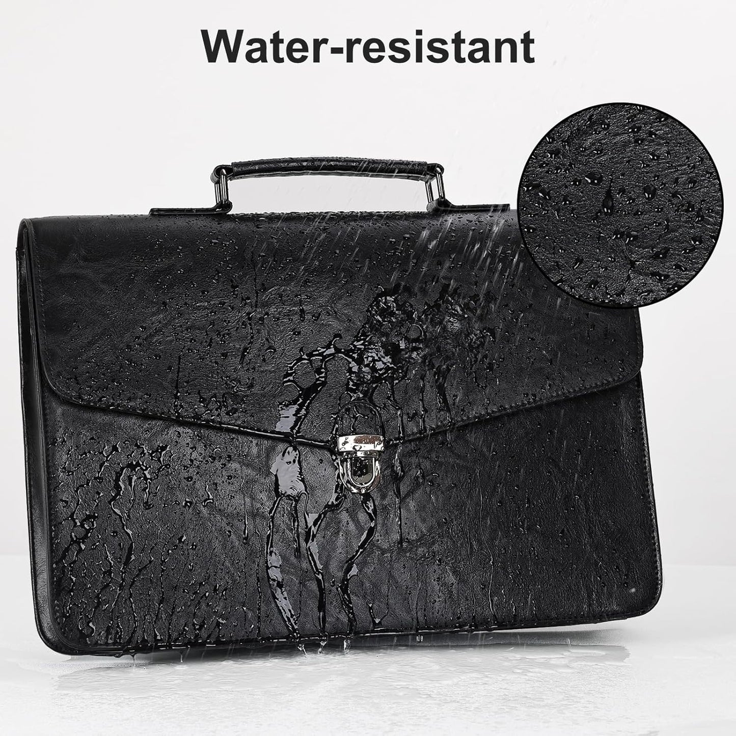 ESTARER Mens Leather Briefcase 17.3 Inch Laptop Messenger Bag, Water-Resistant Computer Messenger Shoulder Bag for Work/Office/College, Black