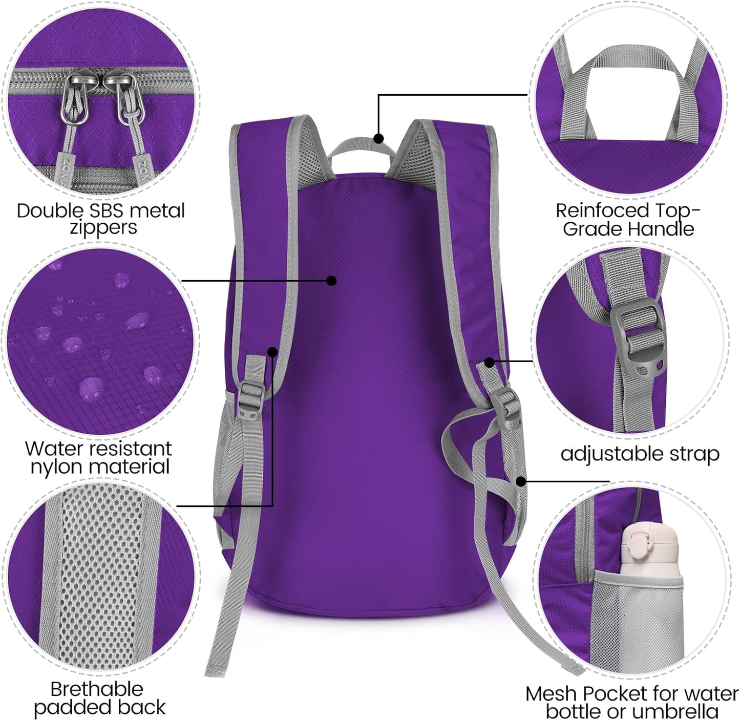 ZOMAKE Lightweight Packable Backpack 28L, Foldable Backpacks Water Resistant Collapsible Day Bag