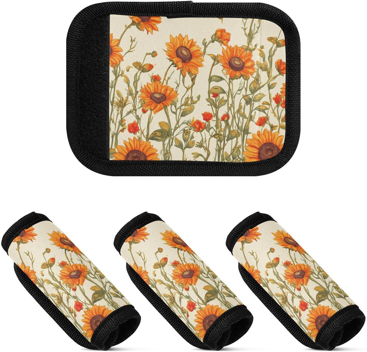 Sunflowers Bushes and Poppy Flowers Beige 2 Pack Luggage Handle Wraps Covers for Suitcase Identifiers Bag Tags Travel Accessories