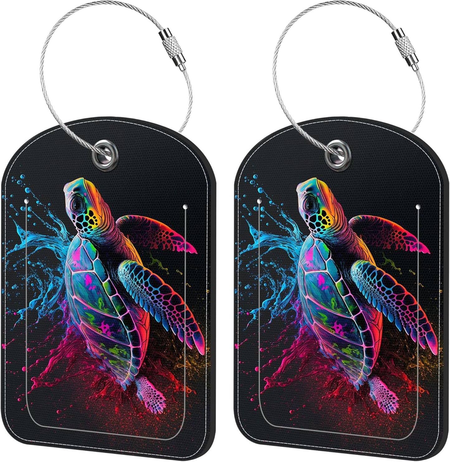 2 Pack Cute Luggage Tag for Suitcases Watercolor Sea Turtle Leather Luggage Tags with Stainless Steel Loop Privacy Flap Name Tags,Men and Women Travel Bag Suitcase Tags