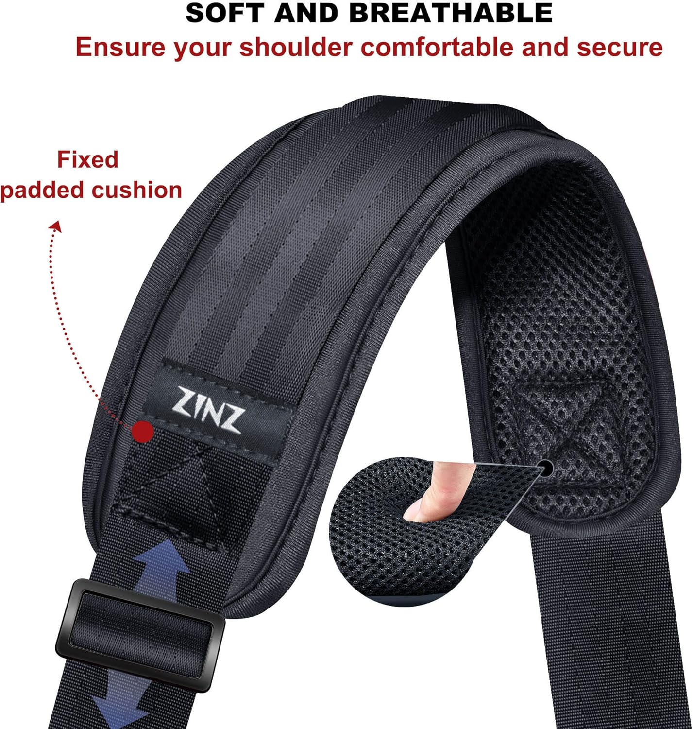 ZINZ 60" Universal Bag Strap with Ultra-thick Fixed Breathable Pad, Adjustable Heavy-duty Shoulder Strap for Laptop, Crossbody, Luggage, Gym, Camera Bag and More - D01G01