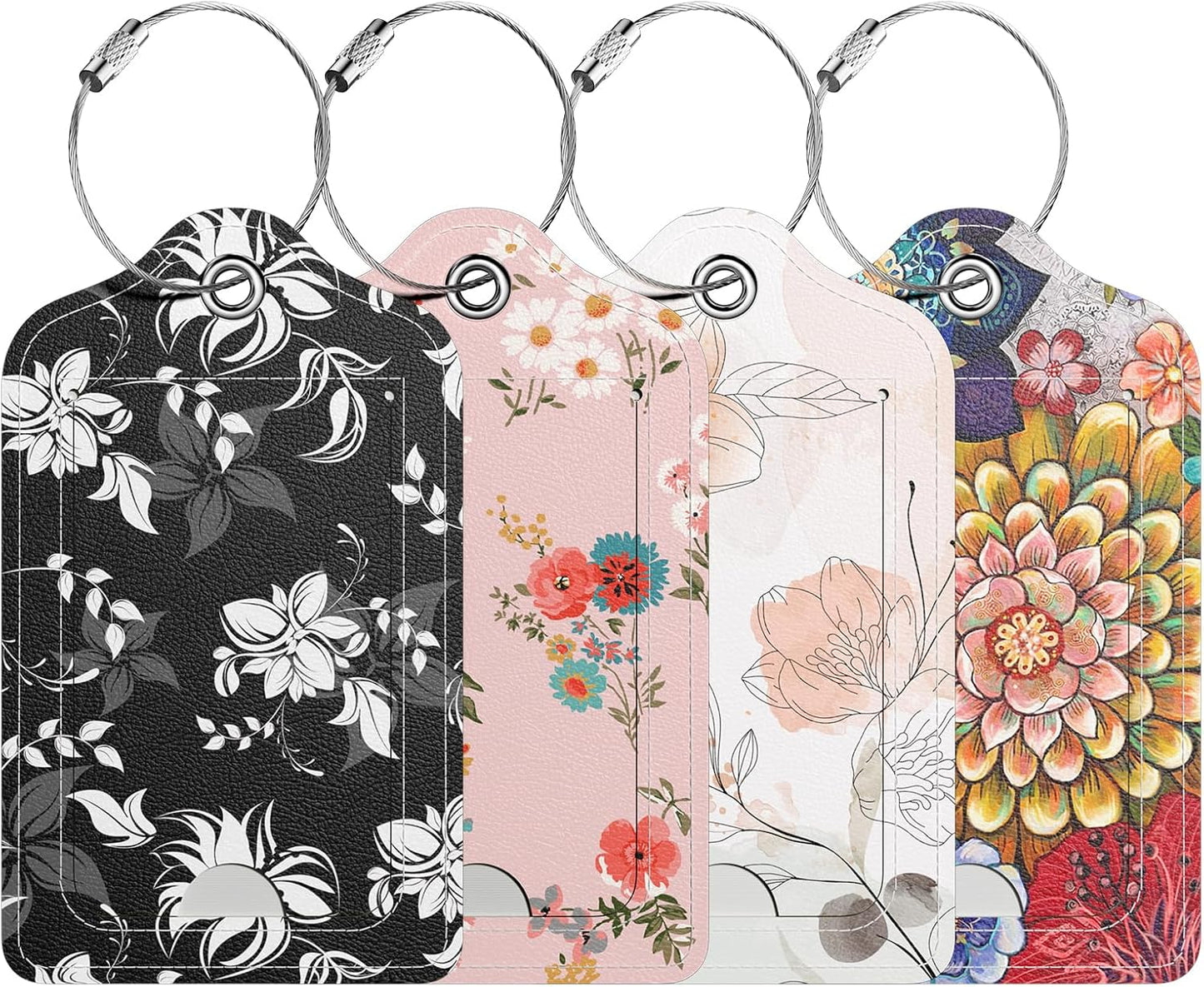 4 Pack PU Leather Luggage Tags for Suitcase, Travel Cruise Luggage Tag with Privacy Flap, Name ID Label and Metal Loop for Women Men Baggage Handbag School Bag Backpack, Tropical Plants