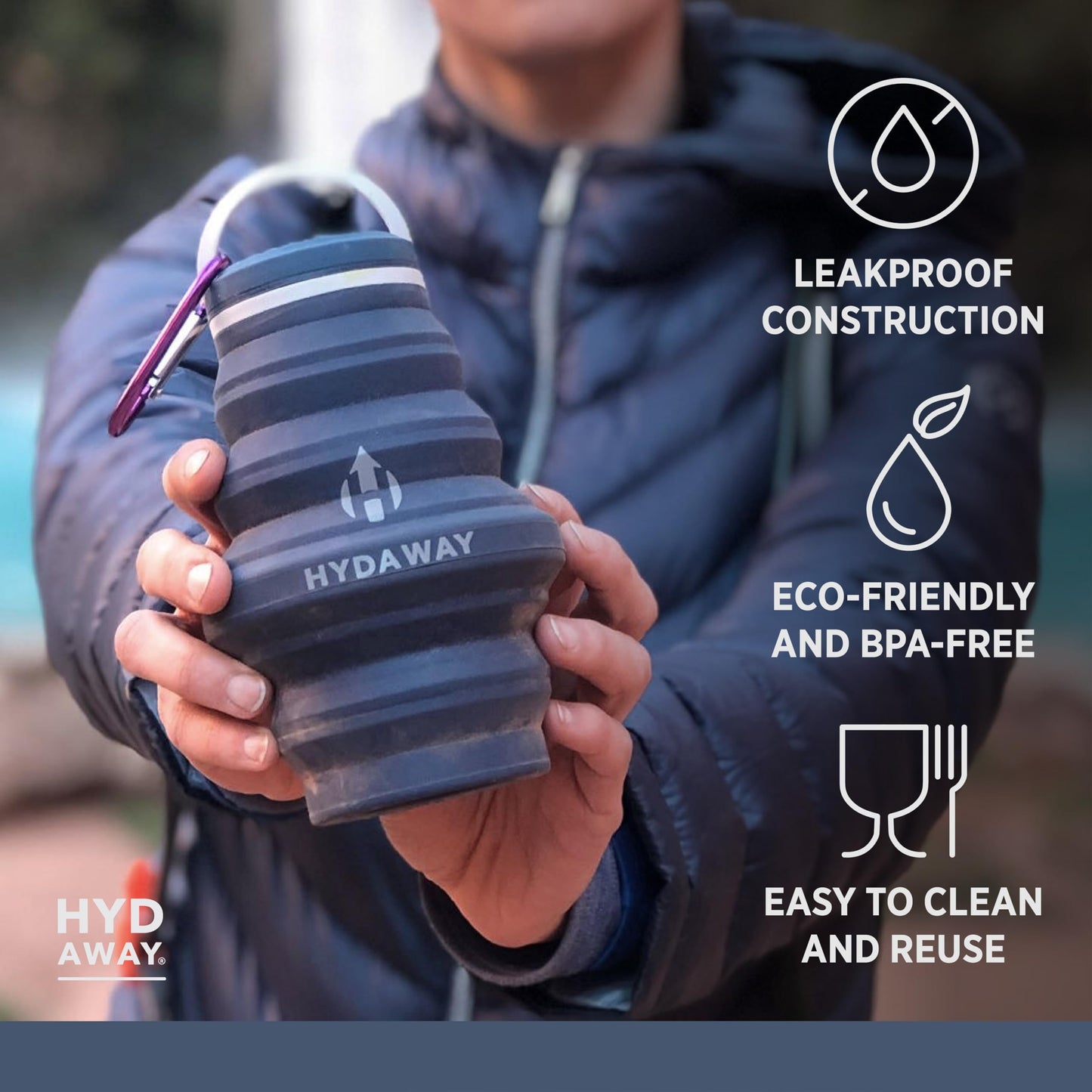 HYDAWAY 17oz Collapsible Water Bottle, Packable Leakproof for Travel