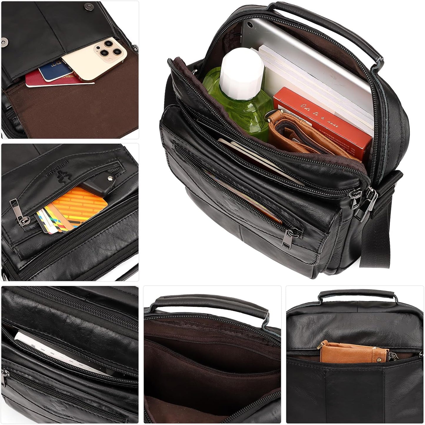 Small Messenger Bag for Men Sling Crossbody Shoulder Bag Genuine Leather Handbag Man Purse for Work Business