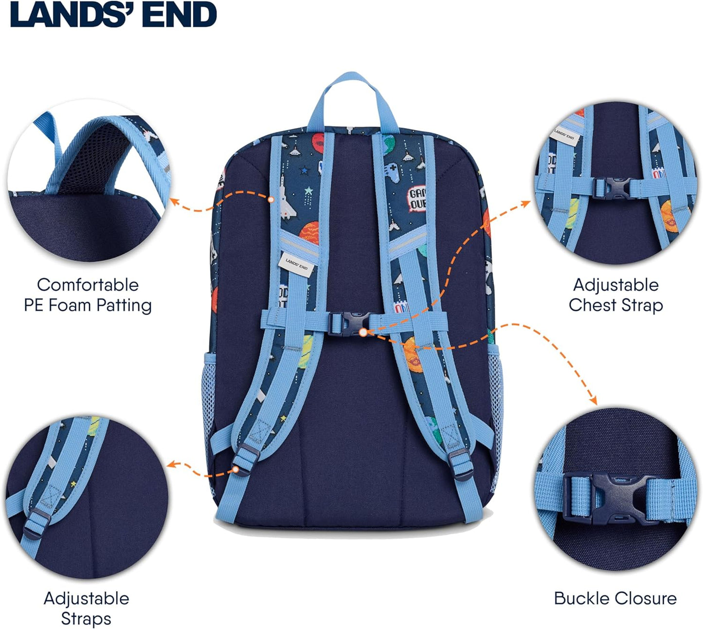 Lands' End Unisex Kids Medium ClassMate Lightweight Durable Elementary School Backpack, Chambray