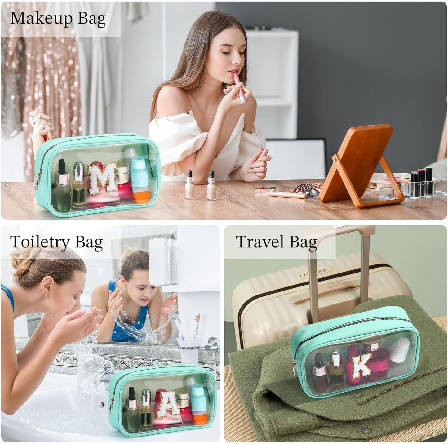 YOOLIFE Initial Make Up Bag Travel Toiletry Bag, Clear Makeup Bag With Zipper Preppy Cosmetic Bag Swim Gifts For Girls Gifts for Women Teen Girlfriend Teacher Mom Birthday Daughter Gifts Blue P