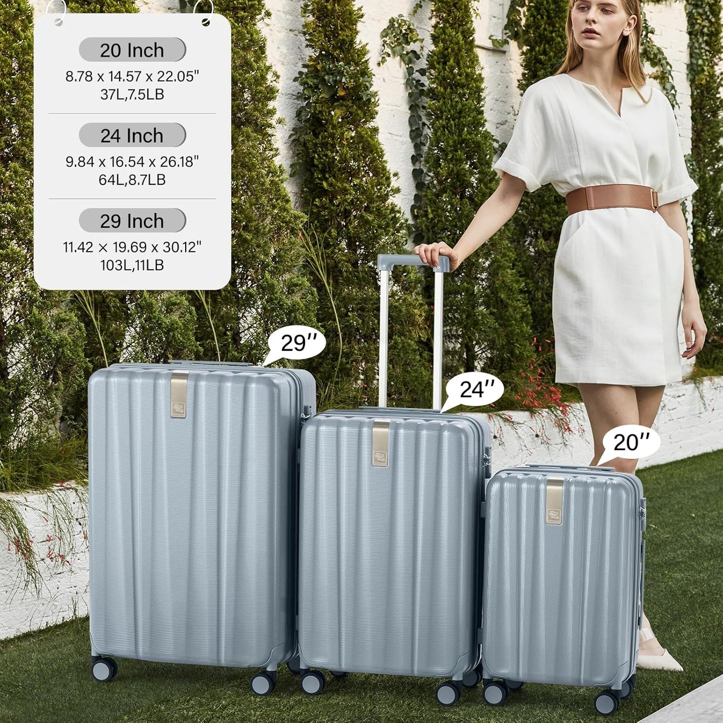 Hanke Hardshell Luggage Sets 3 Piece Extra Large Suitcases with Lock,28 Inch Luggage with Spinner Wheels, PC Travel Suitcase for Women Men 20 24 29Inch,Grey