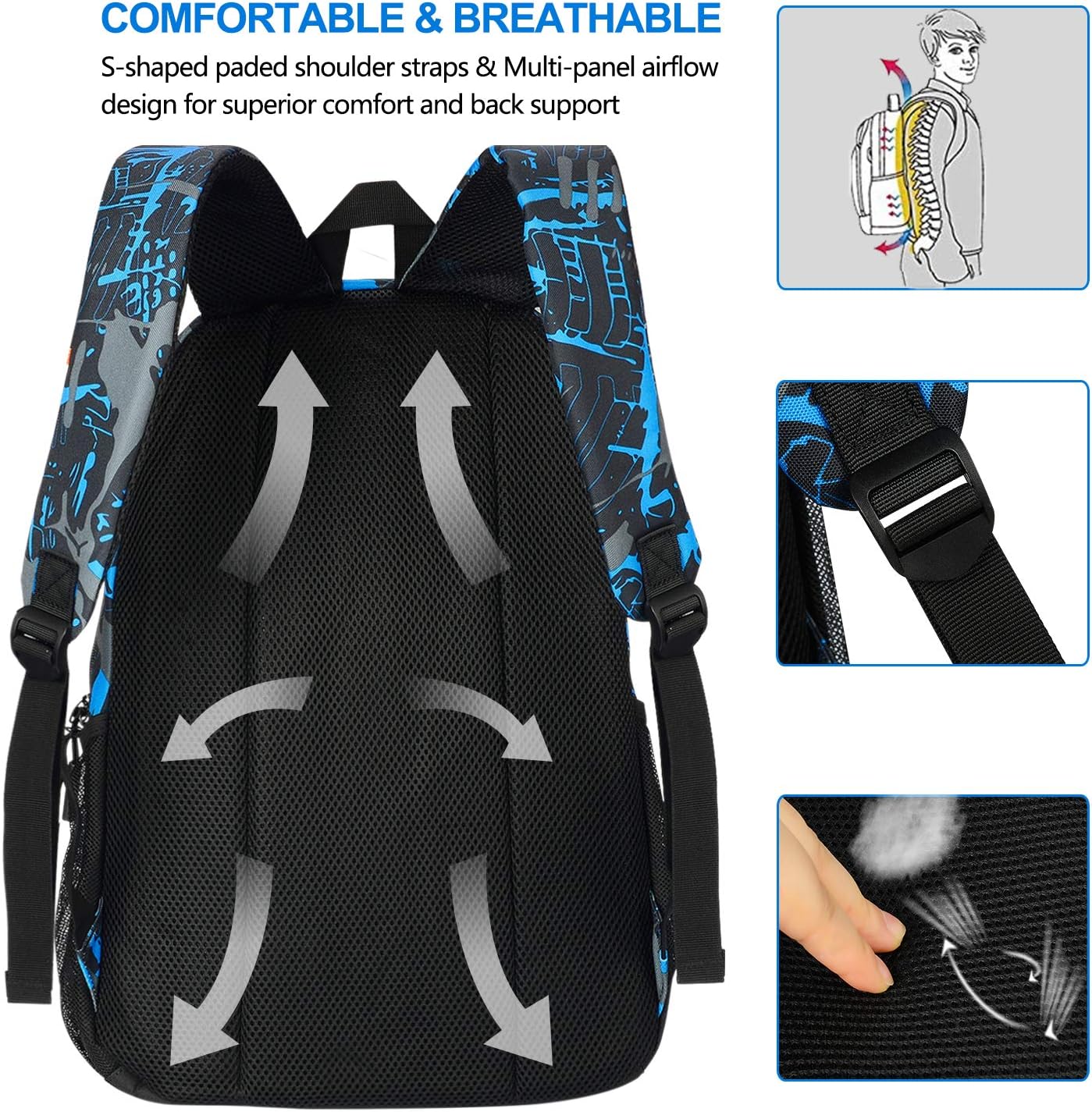 Laptop Backpack for Boys School Bags for Kids with USB Charging Port, Water Resistant School Backpack Travel Daypack 15.6" Laptop Bag with Lunch Bag and Pencil Case