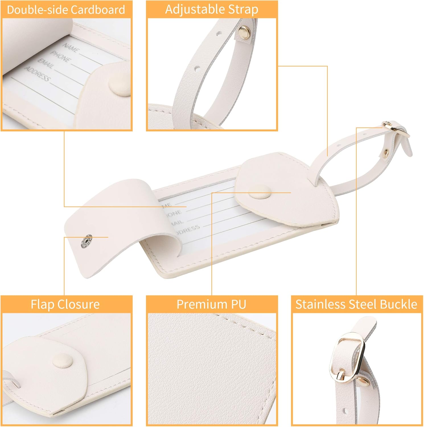 Kevancho Leather Luggage Tags for Men Women, Suitcase Labels Baggage Bag Tag ID Tags with Full Back