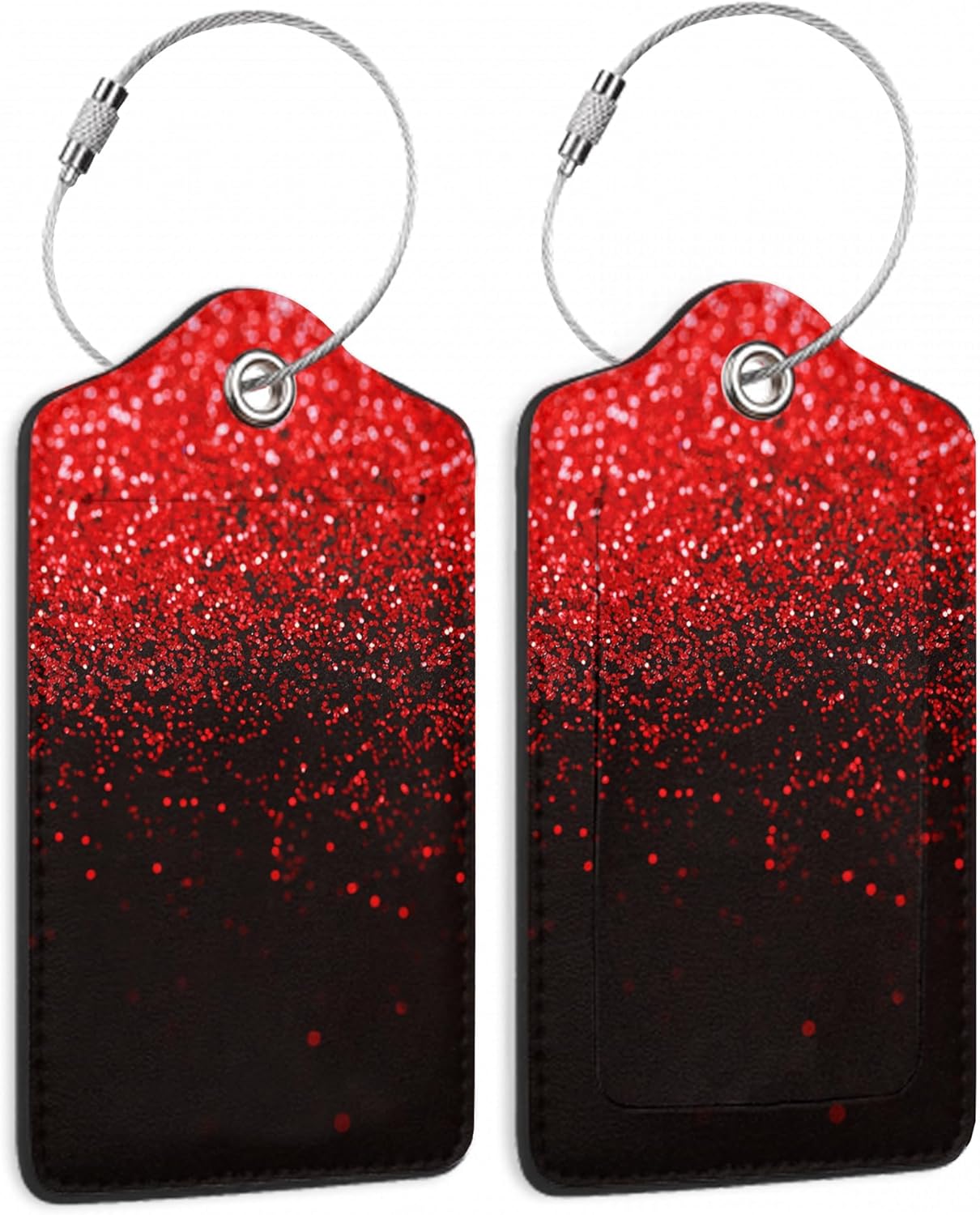 Red 2 Pack Luggage Tag for Suitcases Red Black Glitter PU Leather Bag Travel Suitcase ID Identifier Baggage Tags for Women Men Travel