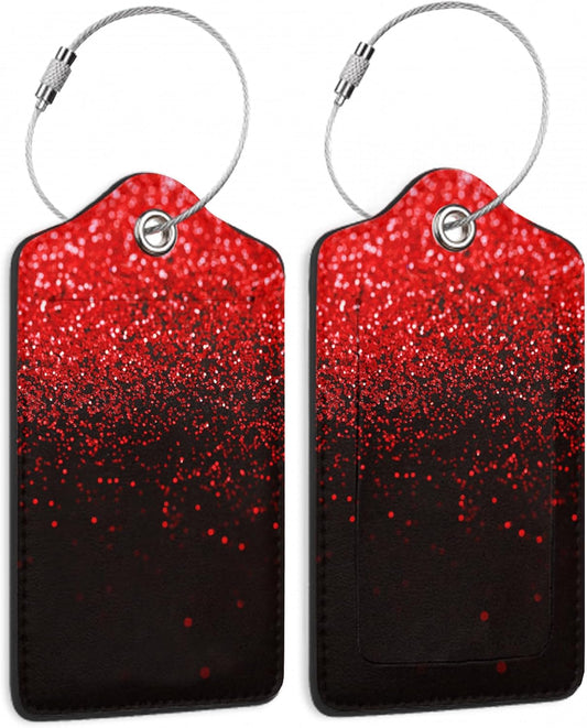Red 2 Pack Luggage Tag for Suitcases Red Black Glitter PU Leather Bag Travel Suitcase ID Identifier Baggage Tags for Women Men Travel