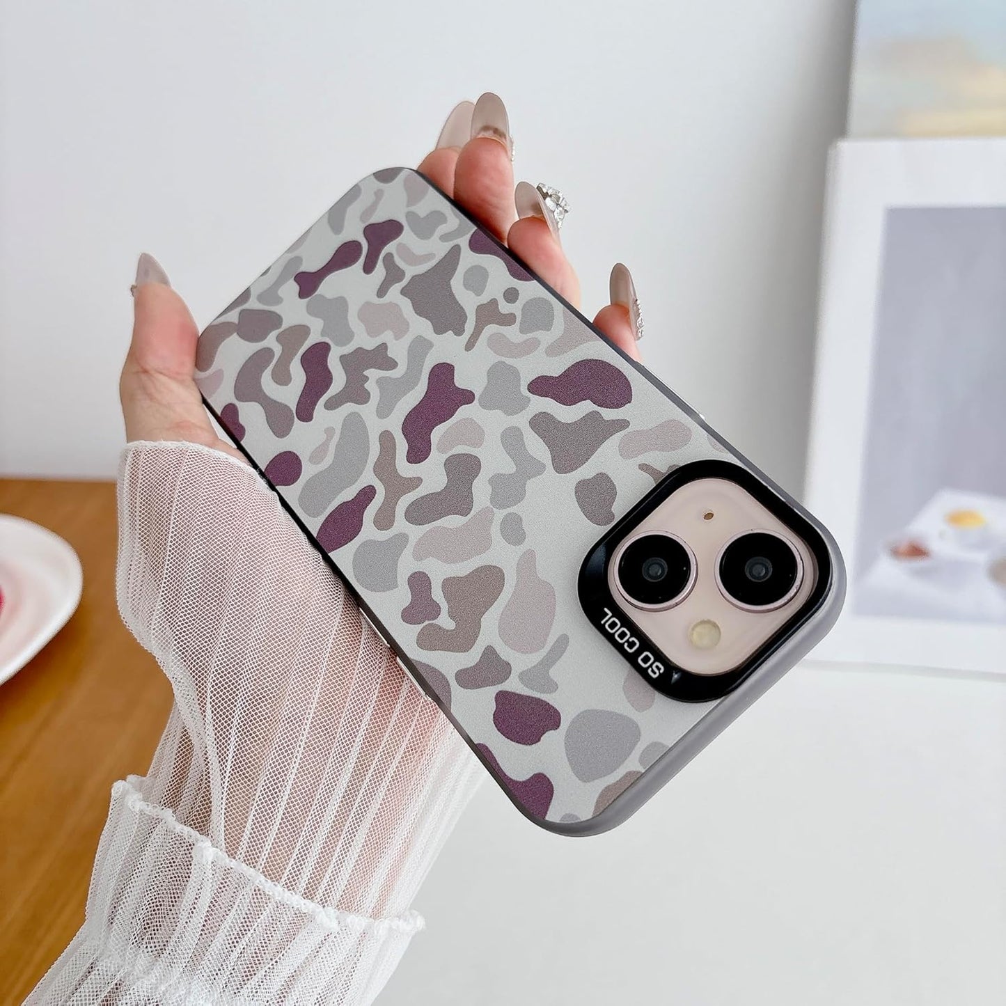for iPhone 15 Case, Vintage Camo Pattern Design for Men Boys Teens, Cool Camouflage Shockproof Protective Cover for Girls Women - Black