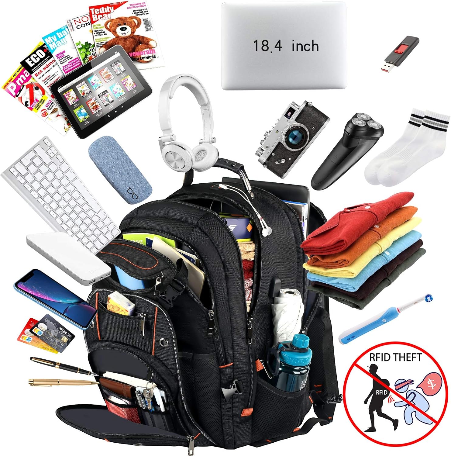 VECKUSON 18.4 Laptop Backpack for Men, 55L Extra Large Gaming Laptops Backpack with USB Charger