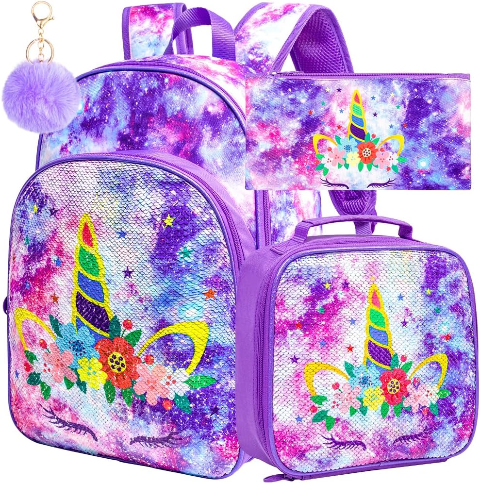 WZLVO Kids Backpack for Girls,Prechool Elementary Kindergarten School Bookbag and Lunch Box