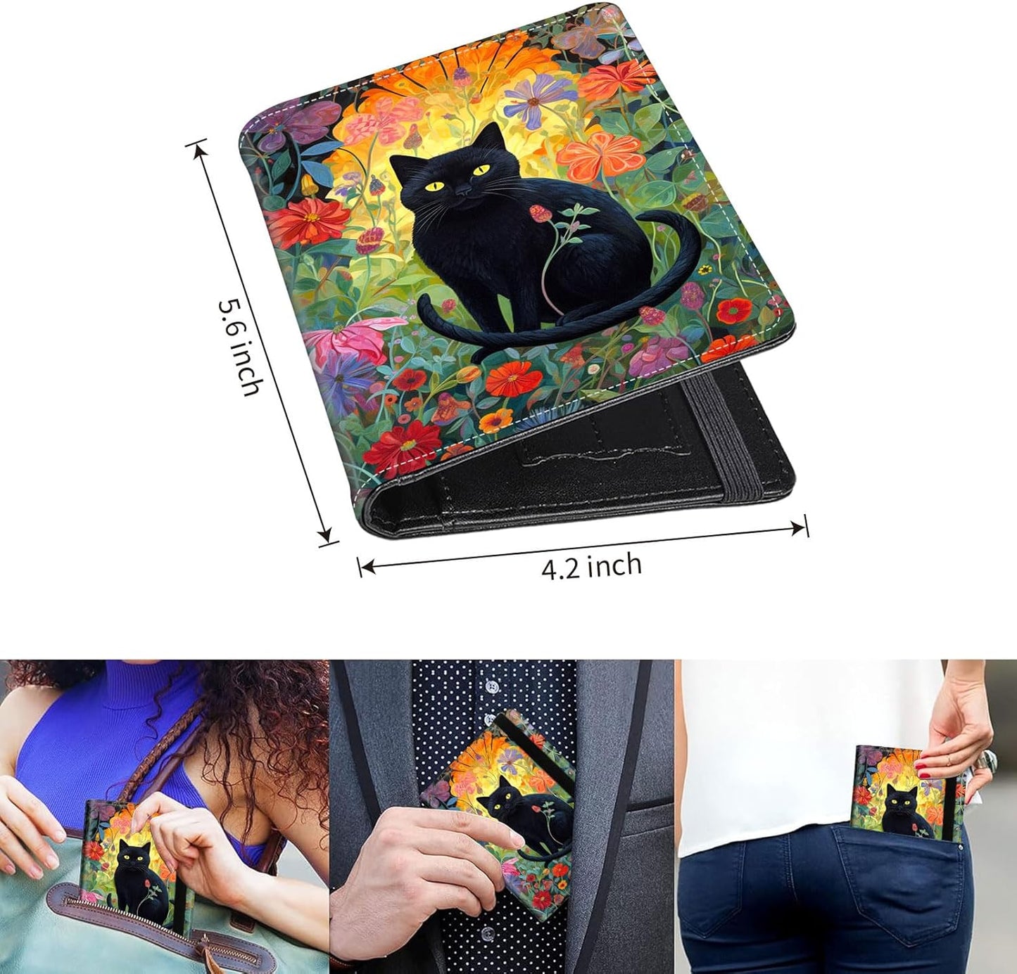 Passport Holder Cover Wallet Travel Essentials RFID Blocking Case Leather Passport Cover Wallet Vaccine Card Slot Organizer for Men Women, Cat Floral
