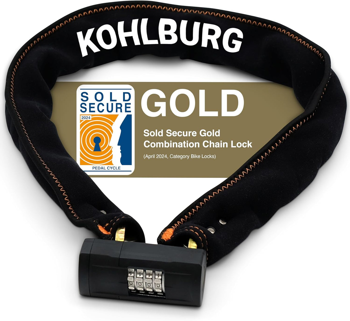 KOHLBURG Heavy Duty Combination Bike Lock [Sold Secure Gold] 43" Long with Maximum Security – Anti Theft Bike Chain Lock with Numeric Code & 8mm Hardened Steel for Bicycle, Ebike, & Motorcycle