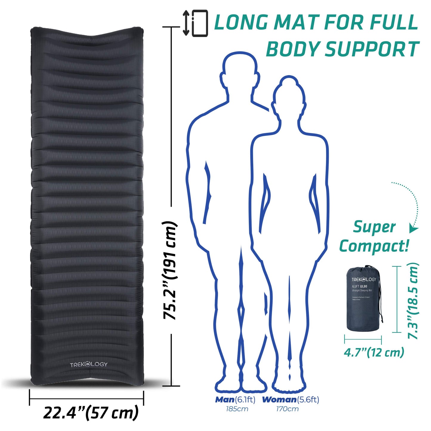 TREKOLOGY Ultralight Backpacking Sleeping Pad, Inflatable Camping Mat