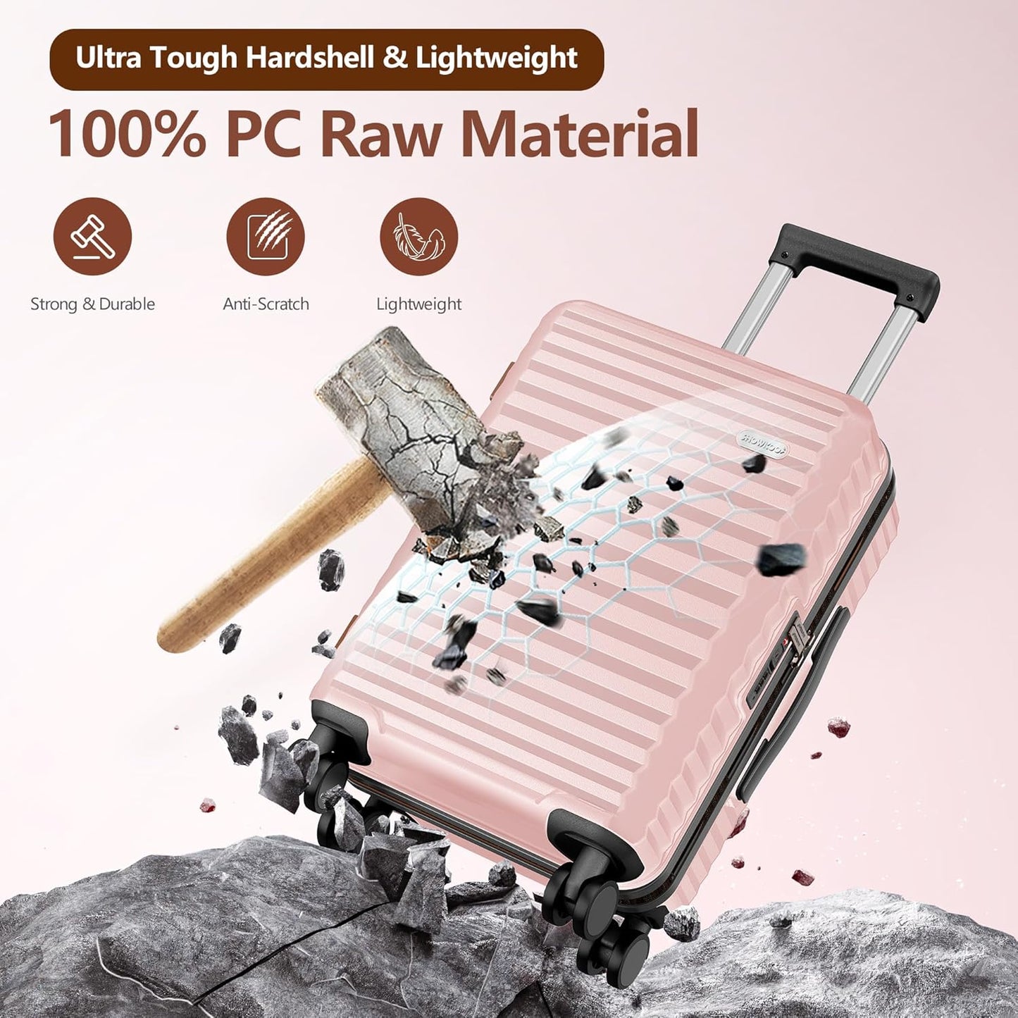 SHOWKOO Suitcase Hardside Expandable Luggage Set, Suitcase with Double Spinner Wheels TSA Lock 3
