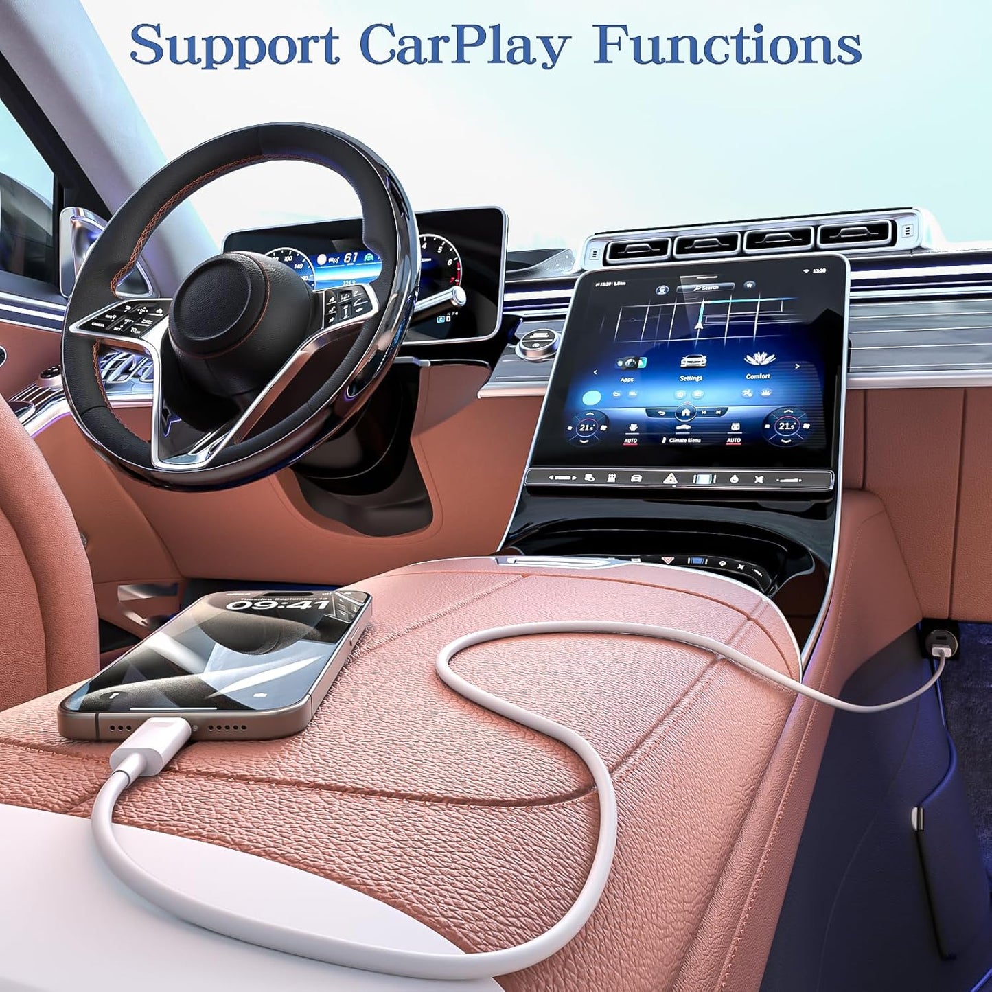 Car Carplay Cable for iPhone 17/16/15,iPhone 17/16/15Pro 17/16/15Pro Max 17/16/15Plus, USB A to USB C Cable for Apple Carplay, USB-C Car Charger for iPad Pro iPad Air 5th 4th Mini 6th Type C 3FT-White