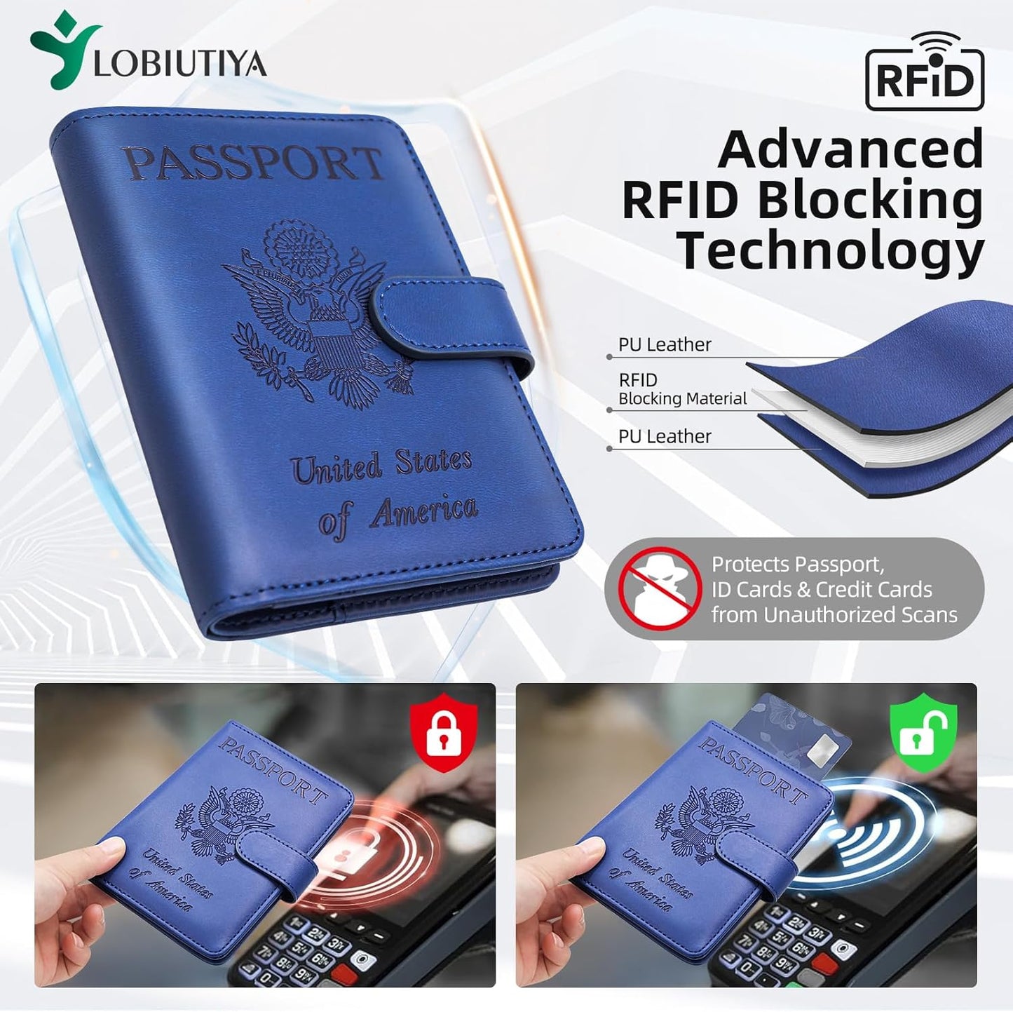 Passport Holder For Travel with Luggage Tag Cover – RFID Blocking Travel Passport Wallet Holder for Men/Family| PU Leather Passport Case with Extra Money Pocket/Magnetic Clasp, Blue