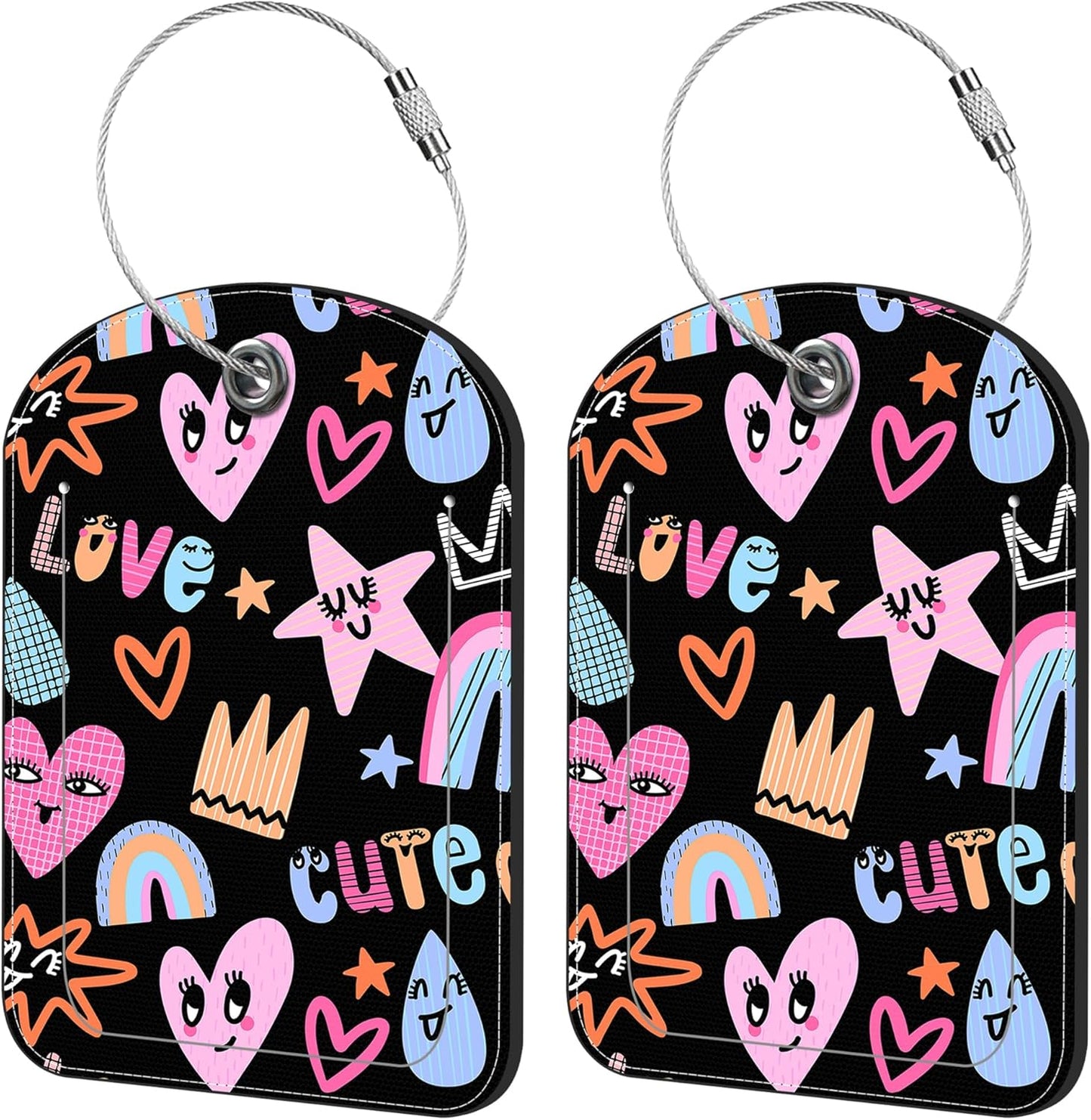 2 Pack Cute Luggage Tag for Suitcases Cute Abstract Print Leather Luggage Tags with Stainless Steel Loop Privacy Flap Name Tags,Men and Women Travel Bag Suitcase Tags
