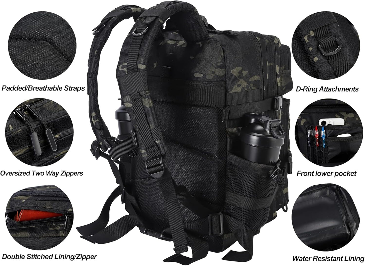 LHI Military Tactical Backpack for Men and Women 45L Army 3 Days Assault Pack Bag Large Rucksack