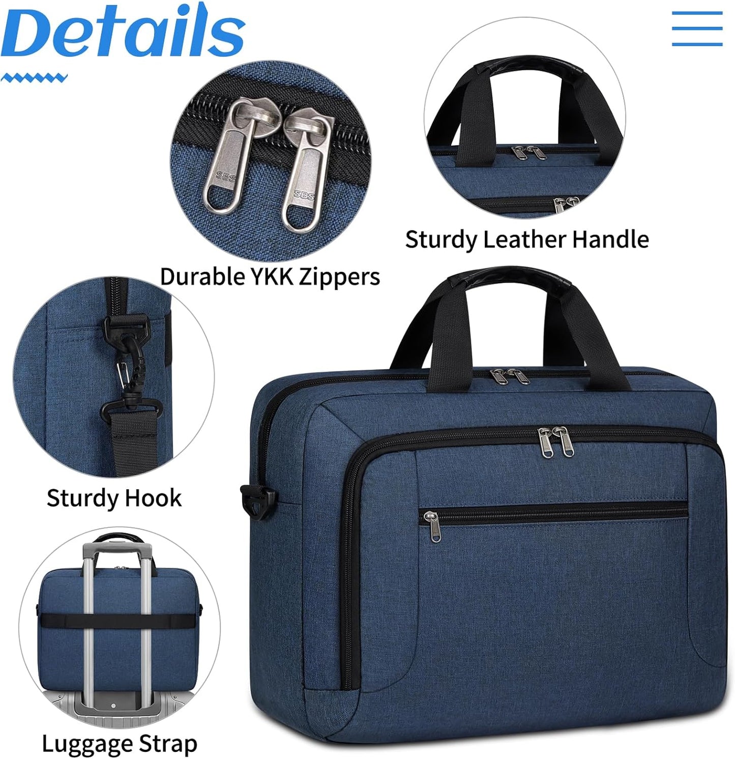 Laptop Bag 17.3 Inch Laptop Briefcase Large Waterproof Laptop Case for Men Women Business Office Work Computer Bag 17 Inch Adjustable Shoulder Messenger Bag, Blue