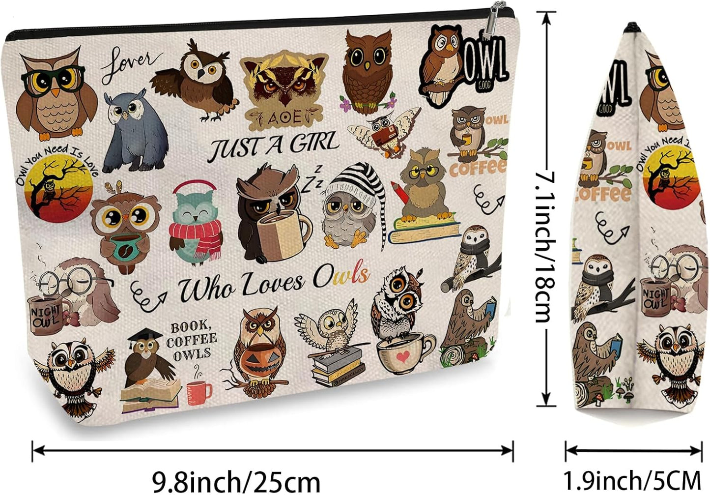 DOOX Owl Makeup Bags with Lining, Funny Cosmetic Bags Pencil Pouch - Double-Sided Print - Cute Owl Birthday & Christmas Gifts for Daughter, Sister, Women