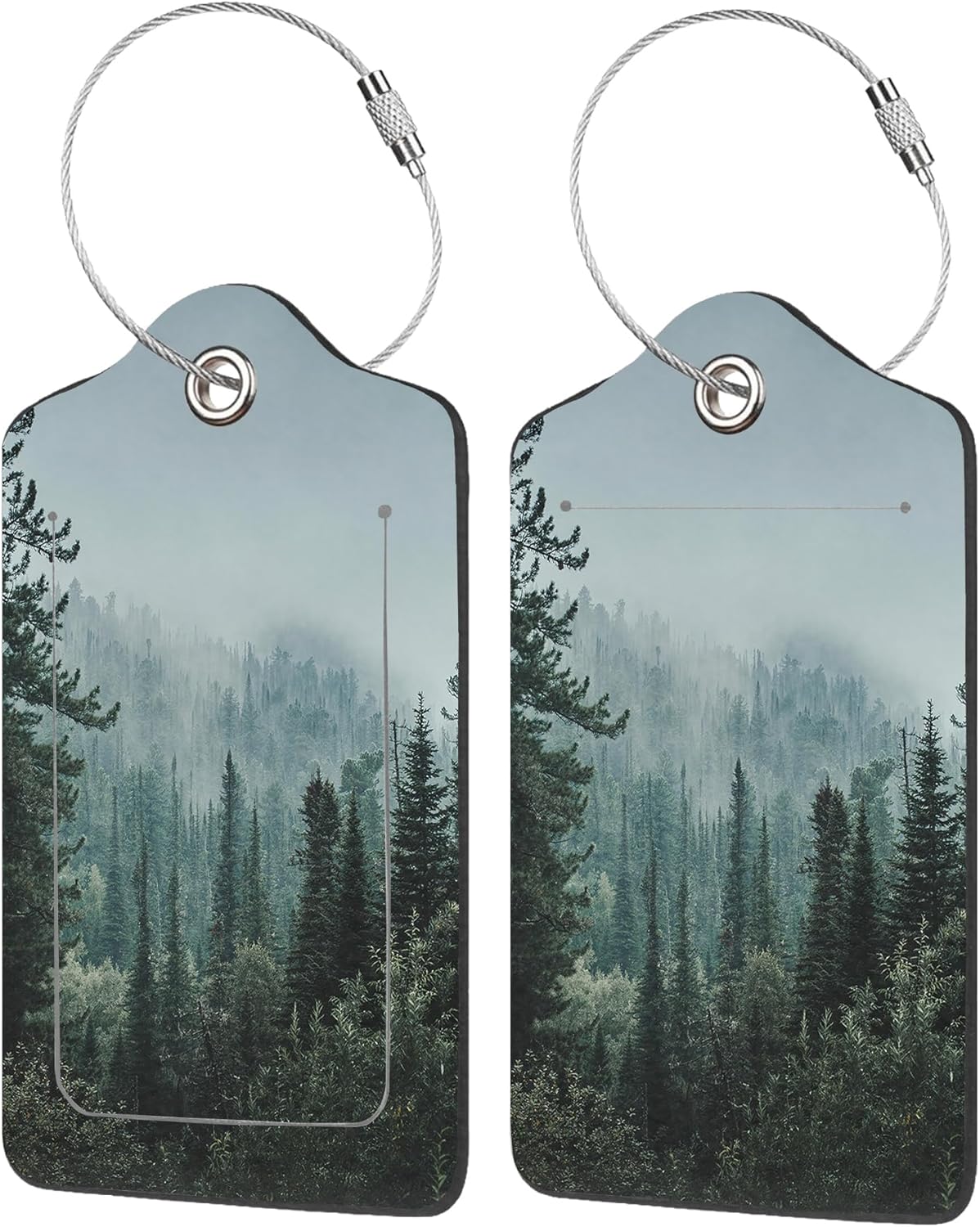 2 Pack Luggage Tags for Suitcases,Misty Valley and Dark Forest Luggage Tag,PU Leather Id Label Luggage Tags with Stainless Steel Loop and Privacy Cover for Women Men Teens Travel