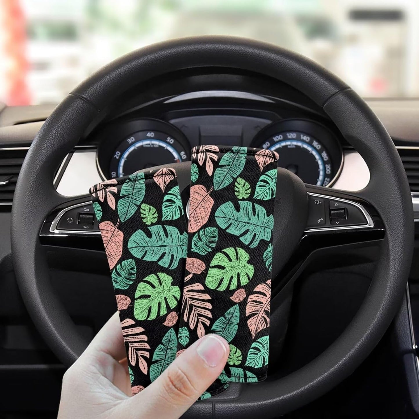 Palm Leaf Luggage Handle Wrap Grip for Suitcase,2 Pack Luggage Identifiers Marker Soft Trolley Case Grip Cover Set Leaf Print