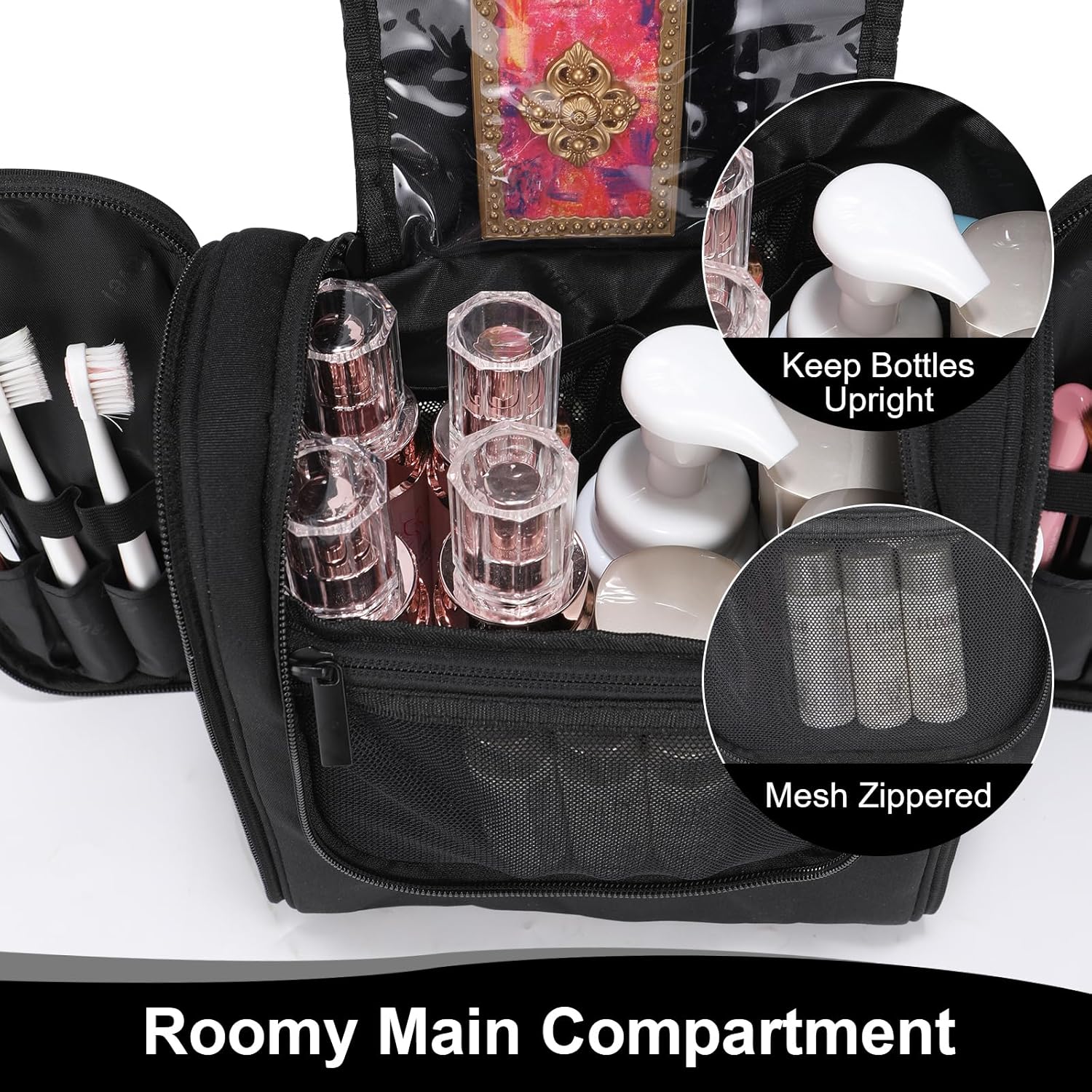 Hanging Toiletry Bag with Hook, Travel Cosmetic Makeup Bag Organizer for Accessories, Shampoo