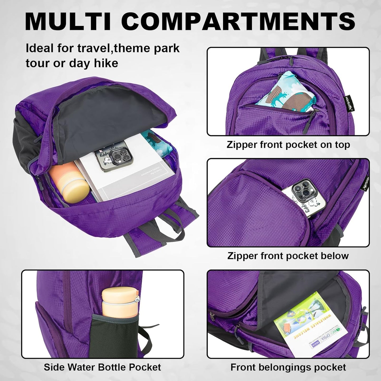 HOLYLUCK 20L lightweight packable Hiking Daypack Foldable Backpack for Men Women Small Travel