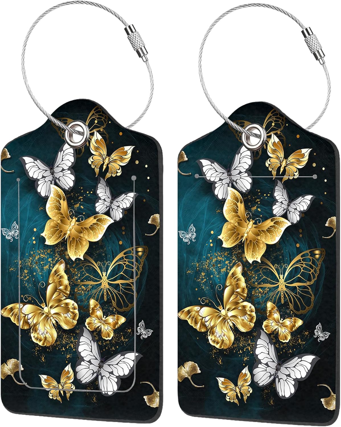 2 Pack Luggage Tag for Suitcase,Colorful Butterflies PU Leather Suitcase Tags Identifiers with Privacy Name Address Labels and Durable Steel Loop for Women Men Travel
