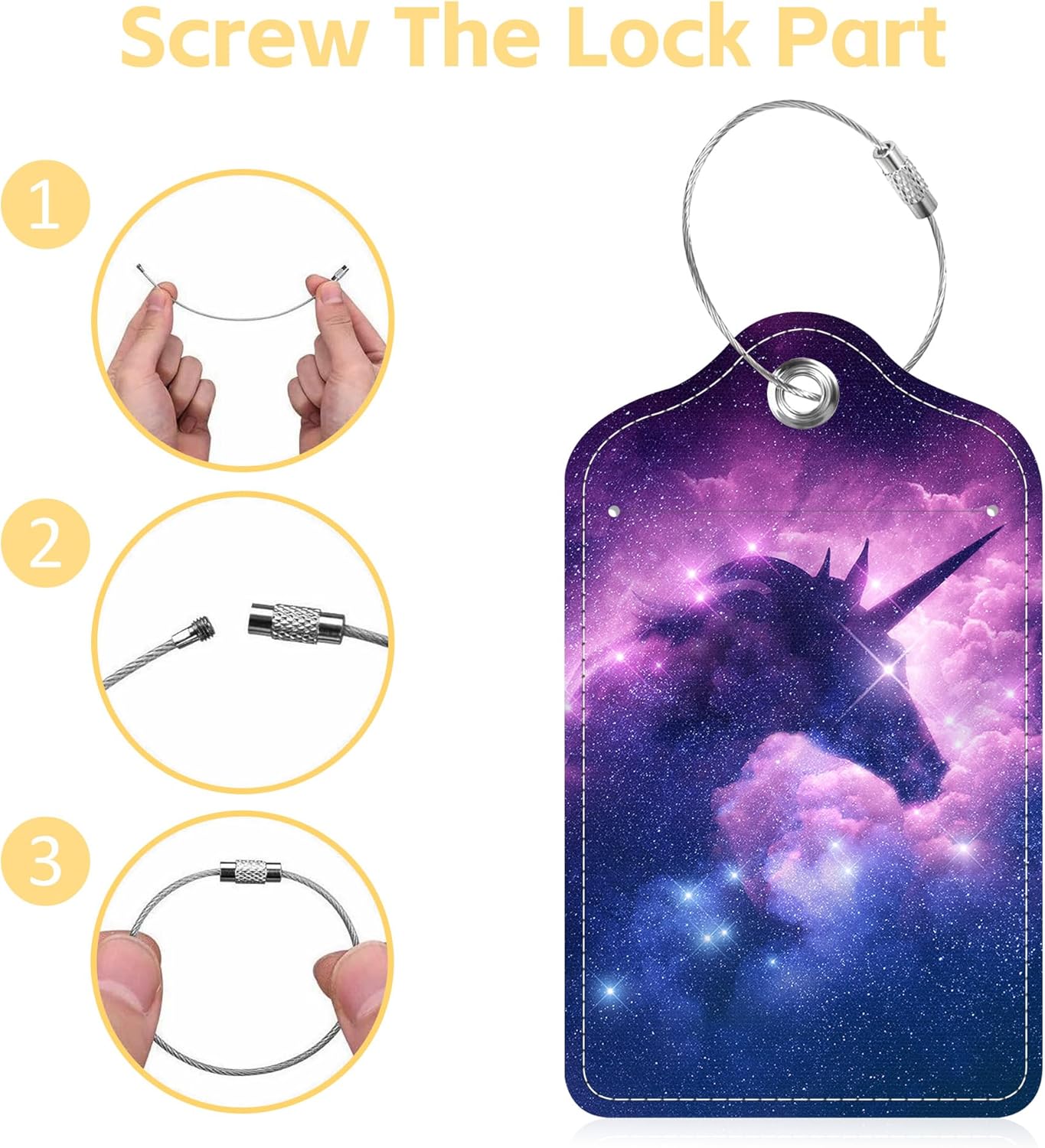 Luggage Tags for Suitcase Unicorn in Galaxy Nebula Cloud 2 PCS Leather Travel Cruise Luggage Tag with Stainless Steel Loop Name ID Label Privacy Cover for Women Men Travel Bag Labels Set