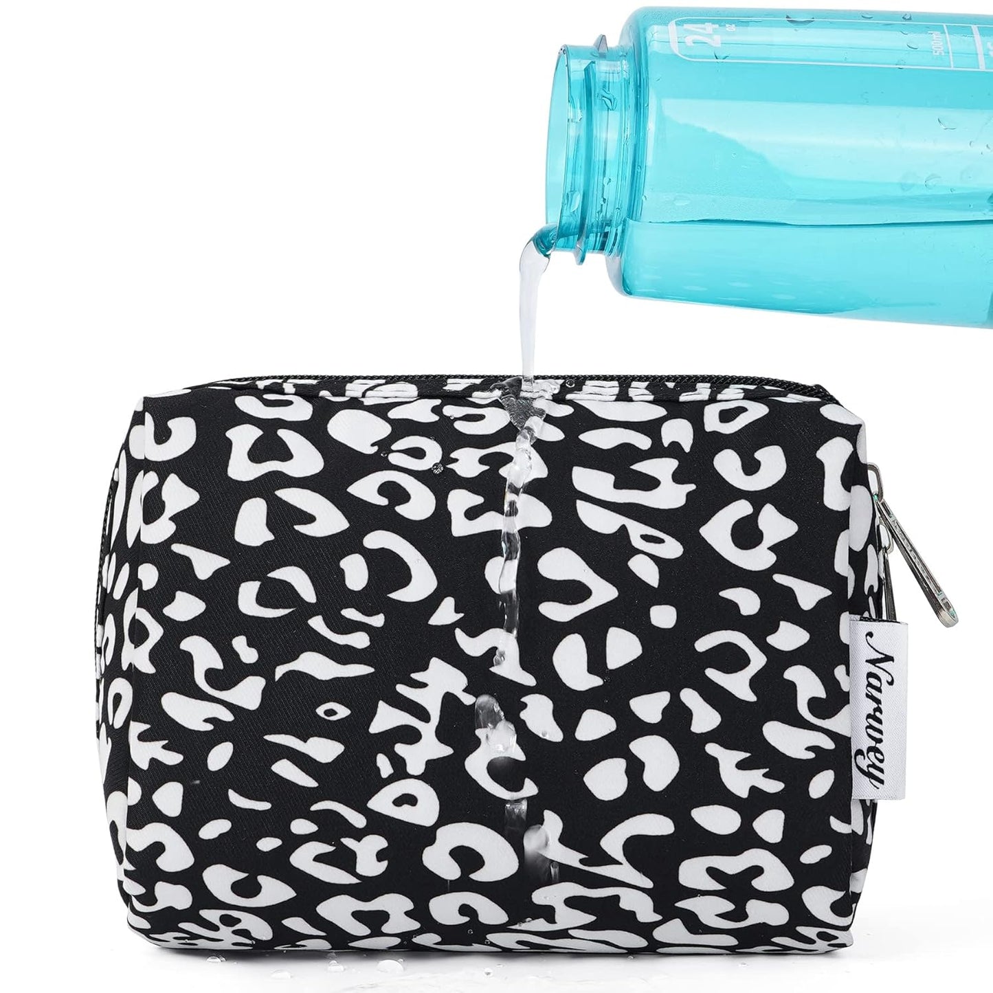 Narwey Small Cheetah Makeup Bag for Purse Mini Cosmetic Bag Travel Makeup Pouch Zipper Pouch Cute Make up Bags with Compartments for Women Girls (Black Leopard, Small)