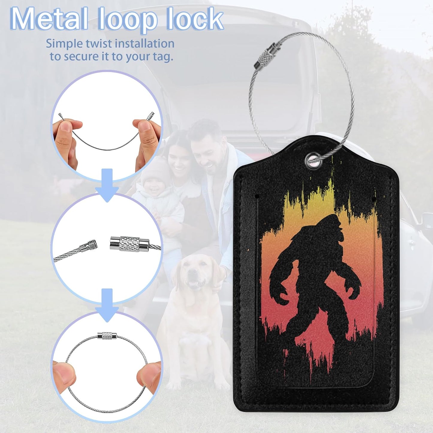 Luggage Tags for Suitcase,2 Pack Bigfoot Forest Moon Luggage Tag with Privacy Flap,Name ID Label and Metal Loop for Women Men Teens Travel